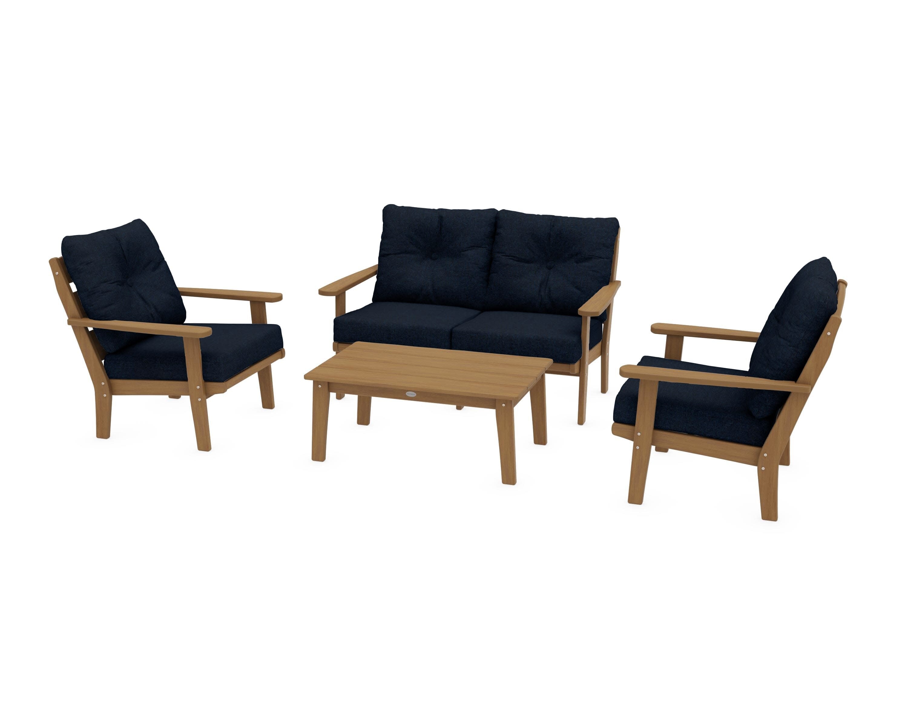 Lakeside 4-Piece Deep Seating Set in Natural / Marine Indigo