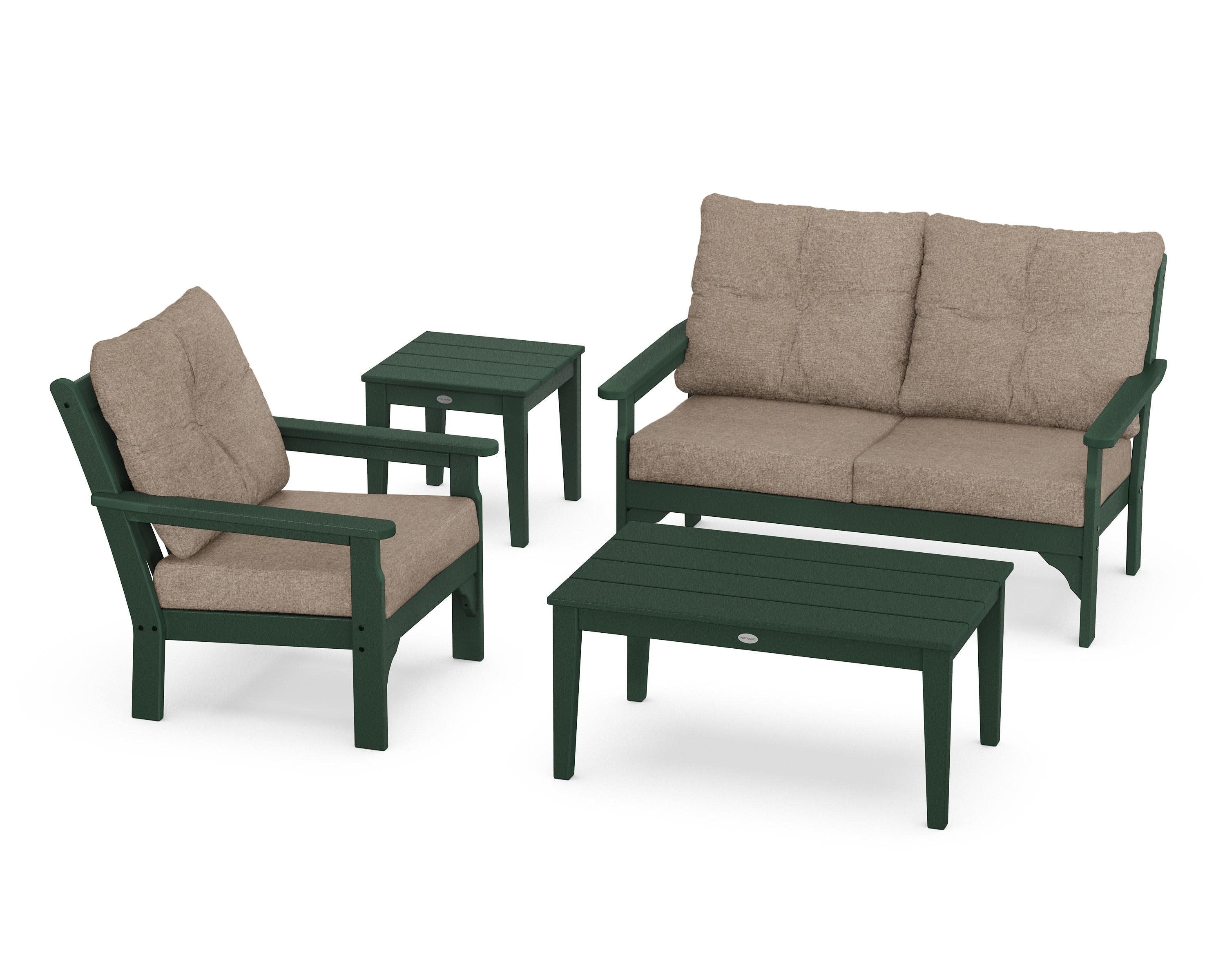 Vineyard 4-Piece Deep Seating Set in Green / Spiced Burlap