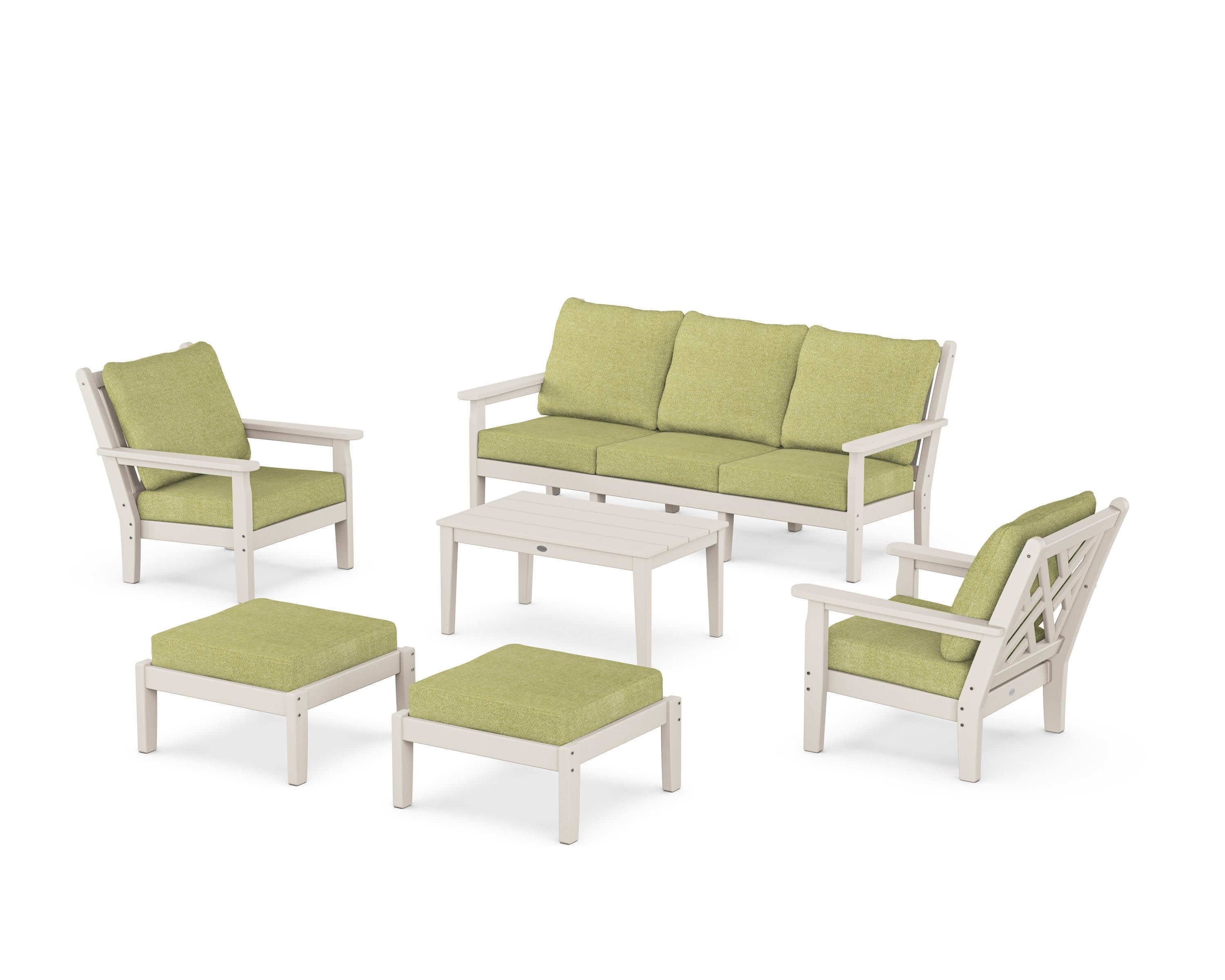 Chippendale 6-Piece Lounge Sofa Set in Sand / Chartreuse Boucle