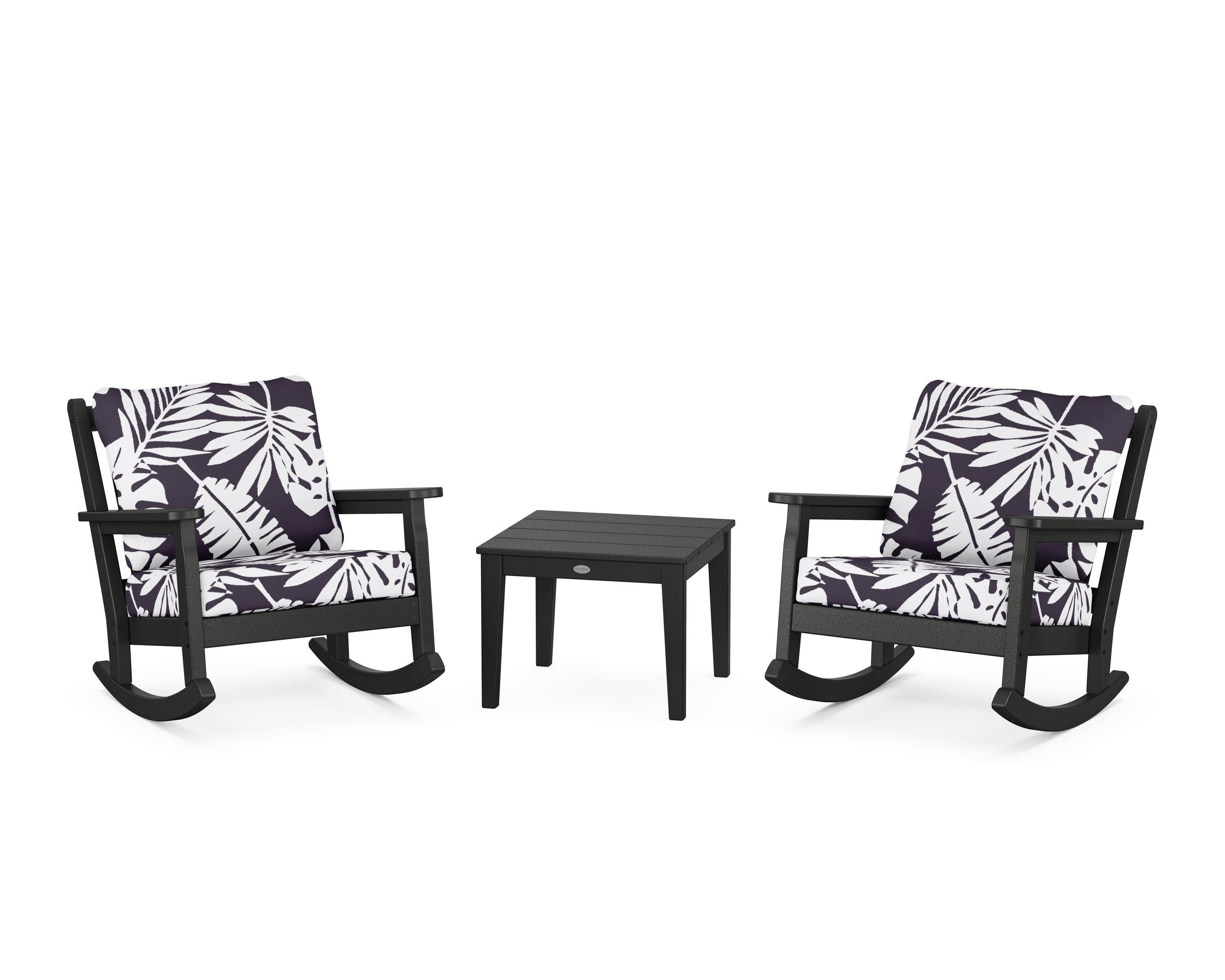 Chippendale 3-Piece Deep Seating Rocker Set in Black / Leaf Navy