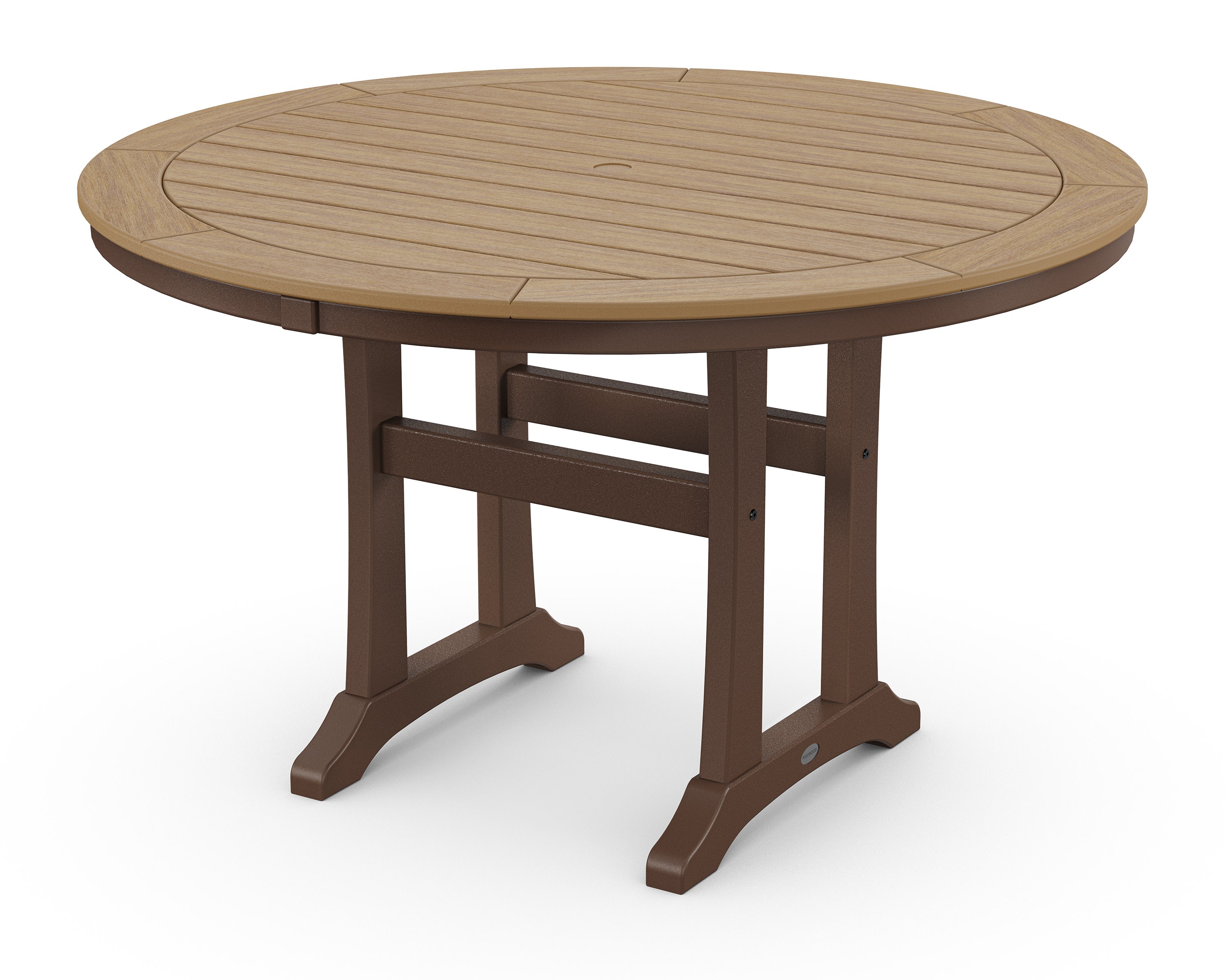 Nautical Trestle 48" Round Dining Table in Mahogany / Natural