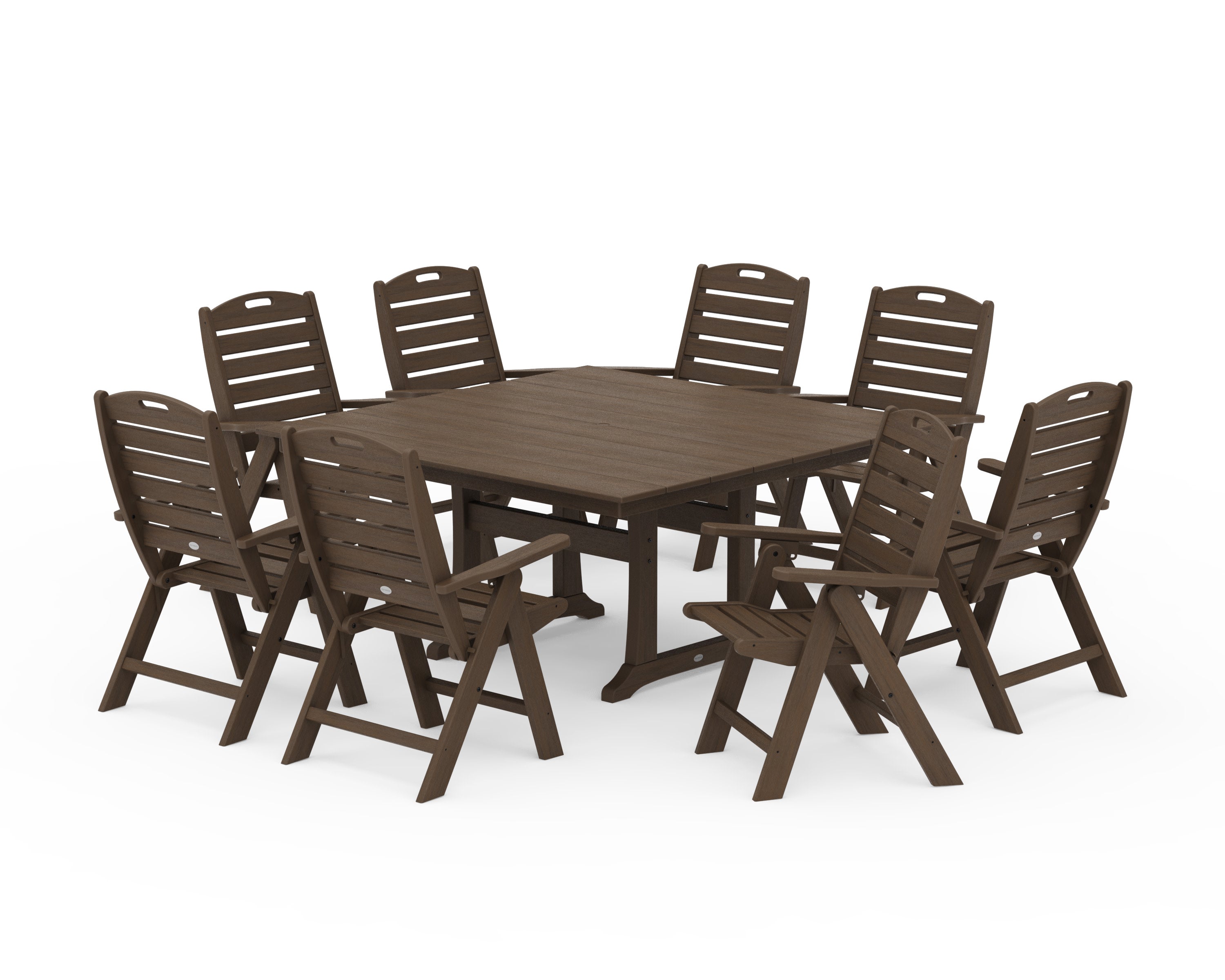 Nautical Highback 9-Piece Square Farmhouse Dining Set with Trestle Legs in Kona