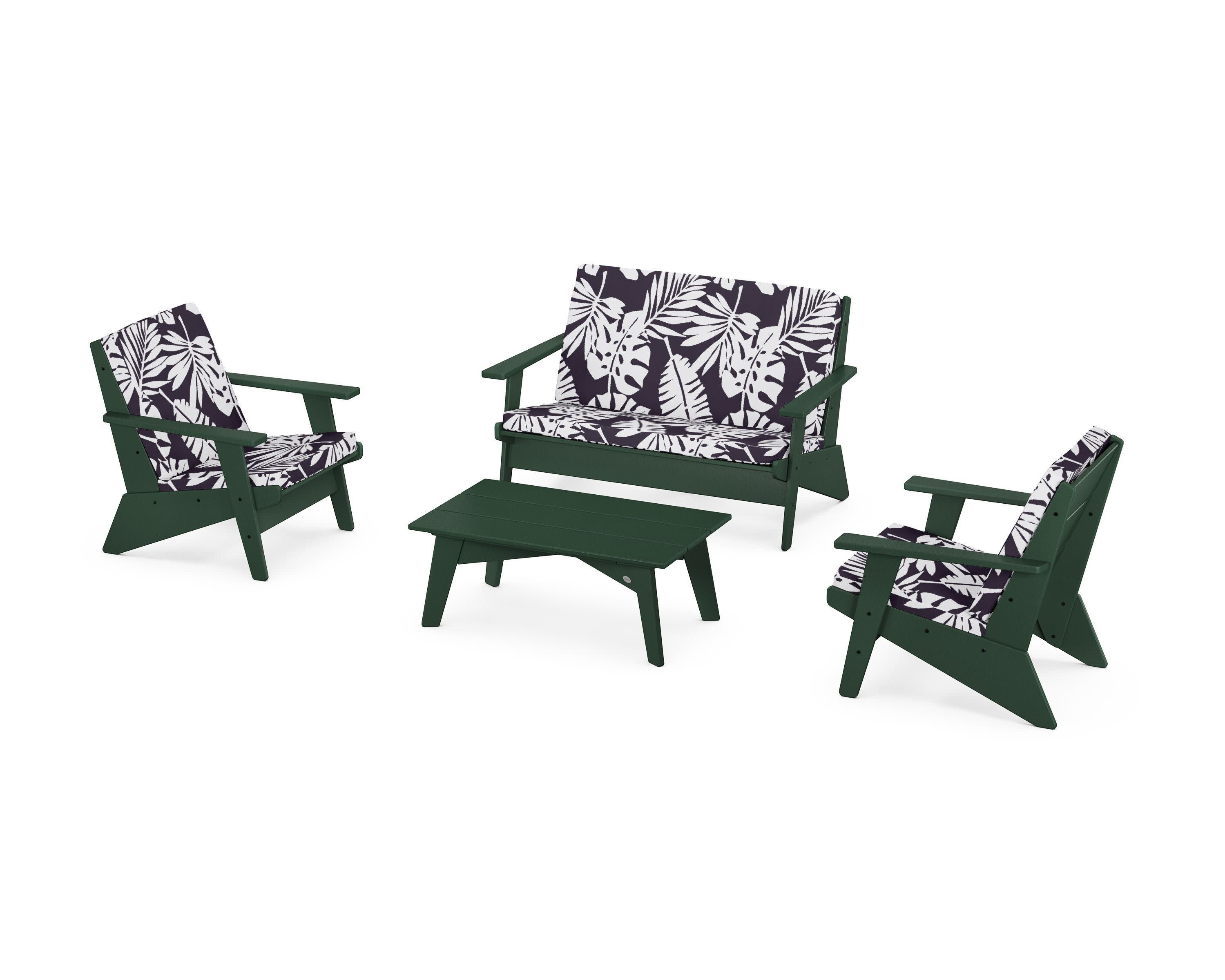 Riviera Modern Lounge 4-Piece Set in Green / Leaf Navy