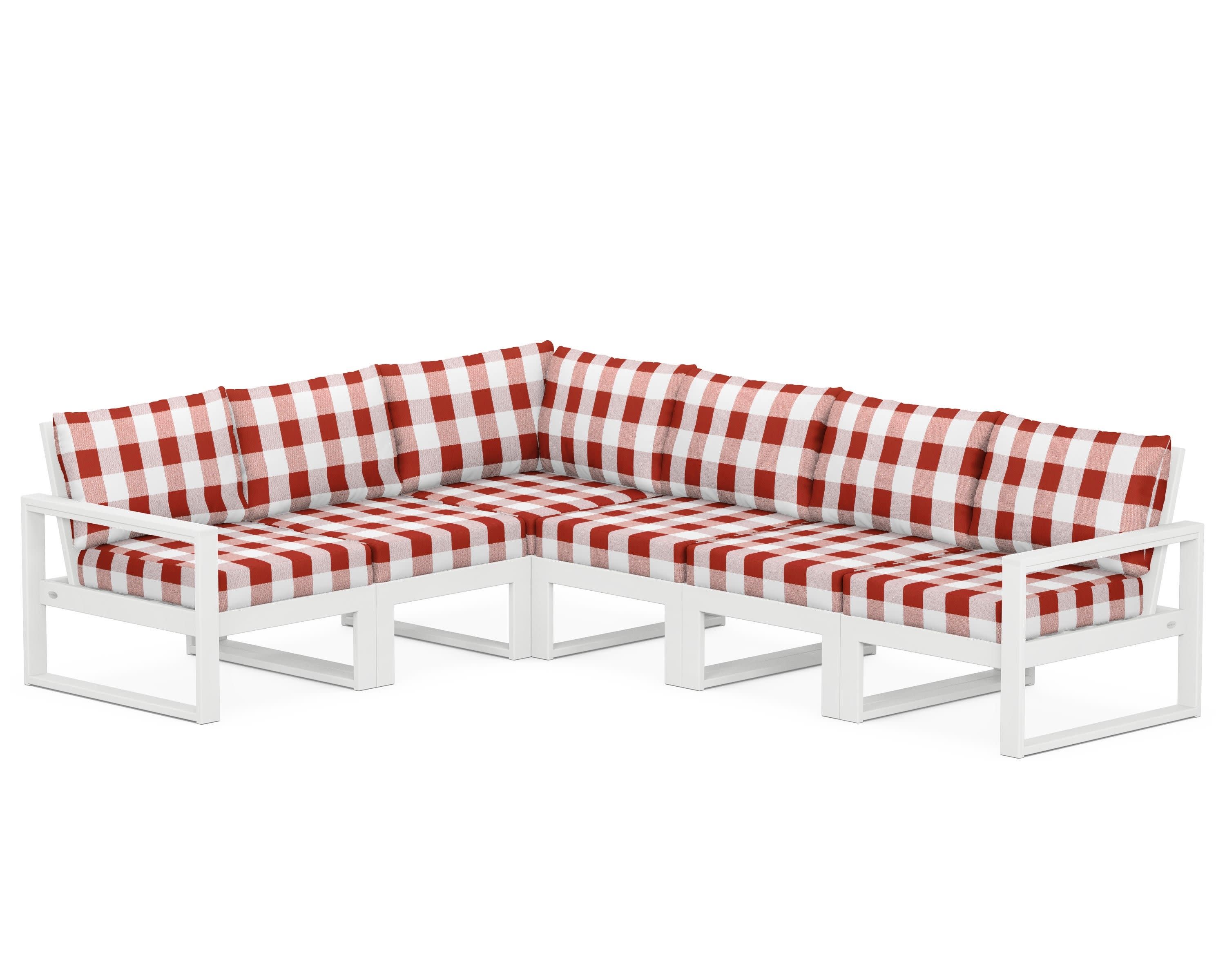 EDGE 6-Piece Modular Deep Seating Set in White / Buffalo Plaid Crimson