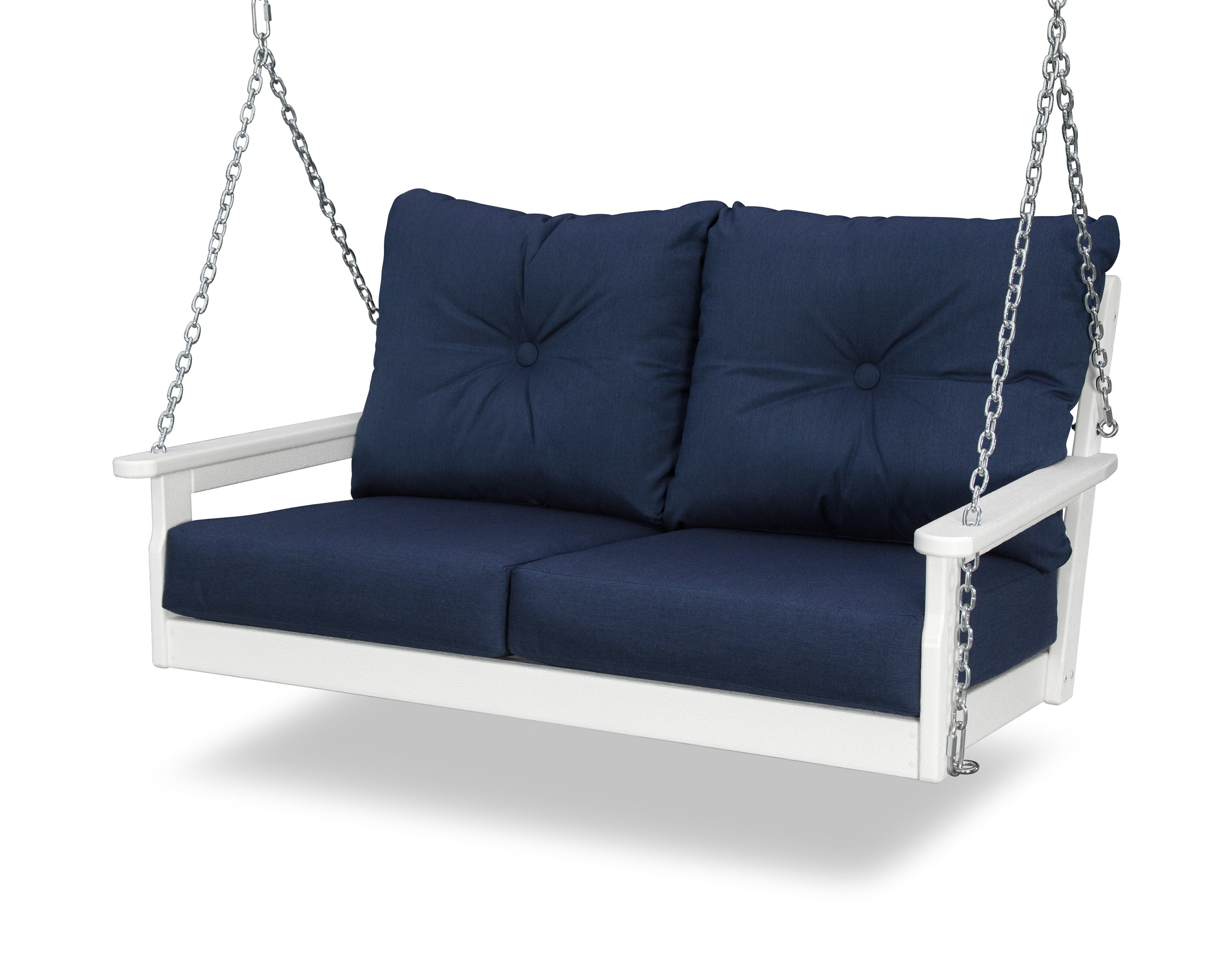Vineyard Deep Seating Swing in Vintage White / Spectrum Indigo