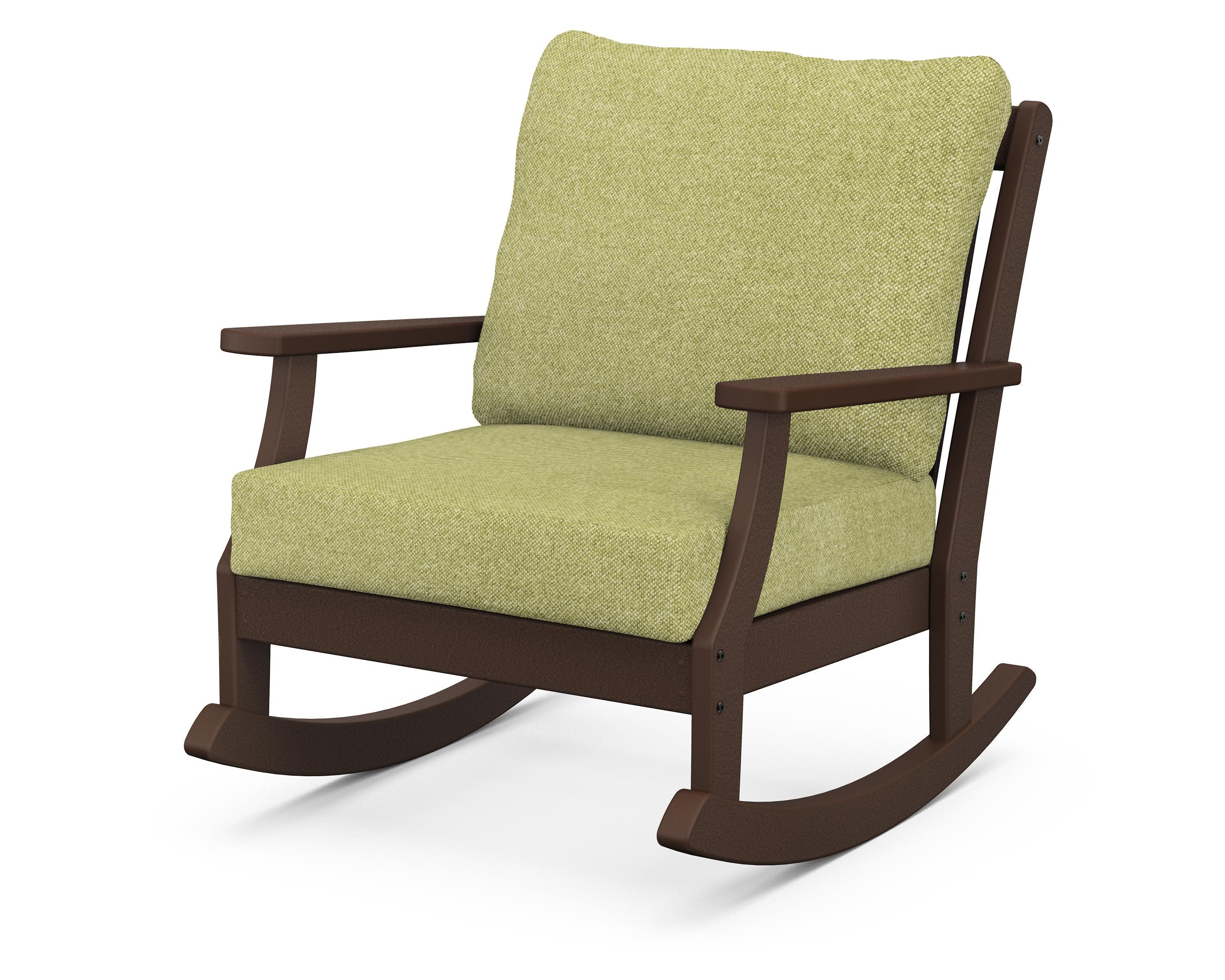 Braxton Deep Seating Rocking Chair in Mahogany / Chartreuse Boucle