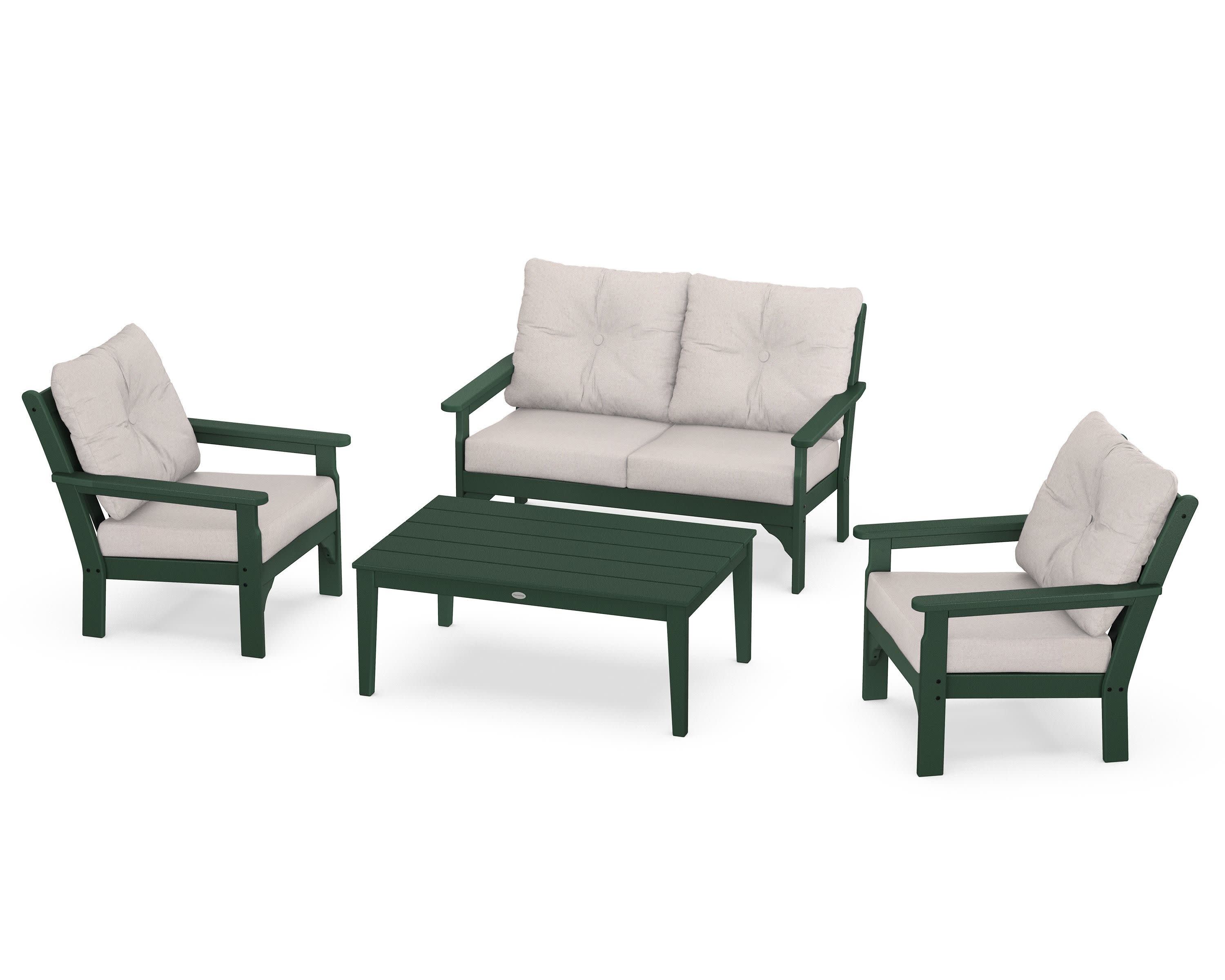Vineyard 4-Piece Deep Seating Set in Green / Dune Burlap