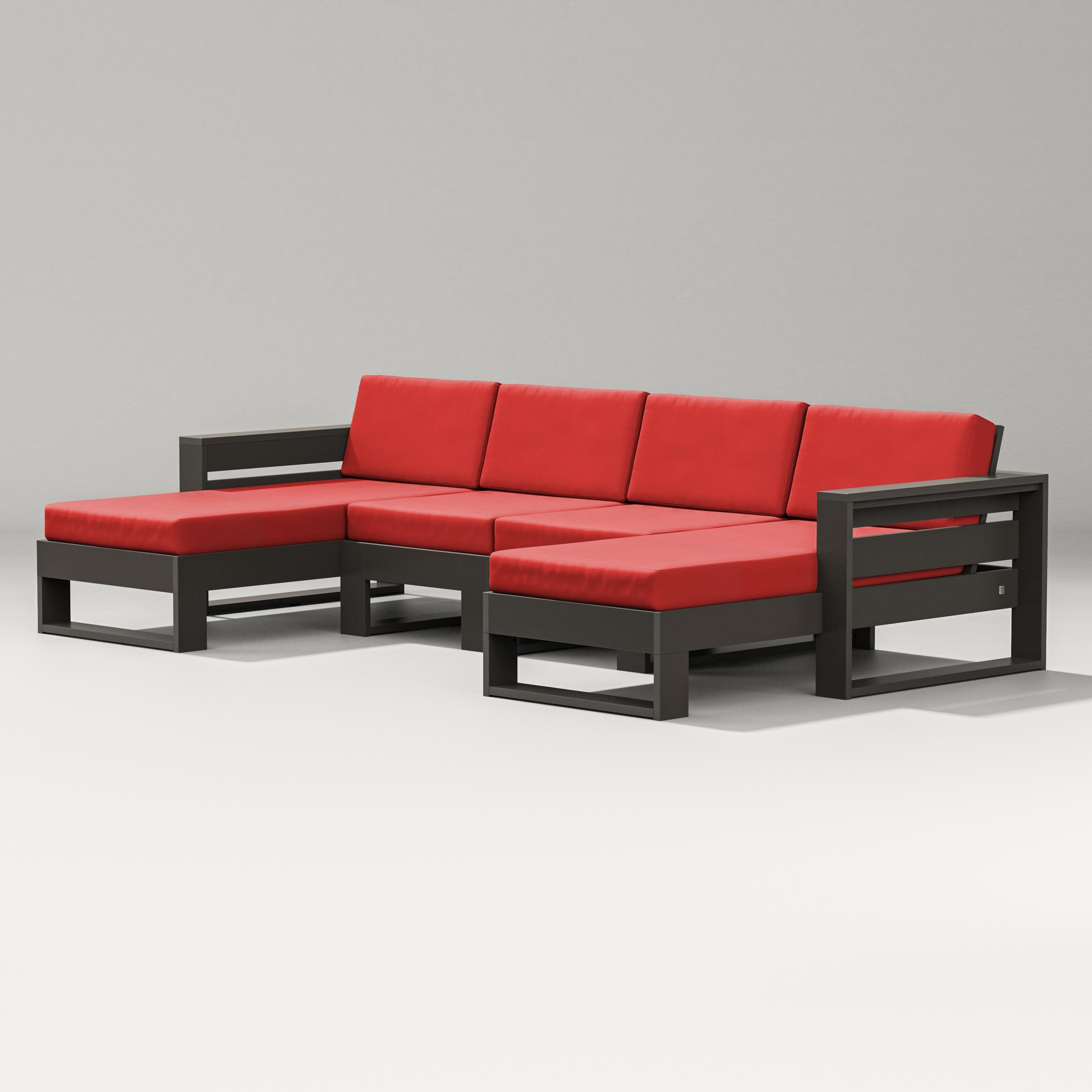 Latitude Double Chaise Sectional in Vintage Coffee / Crimson Linen