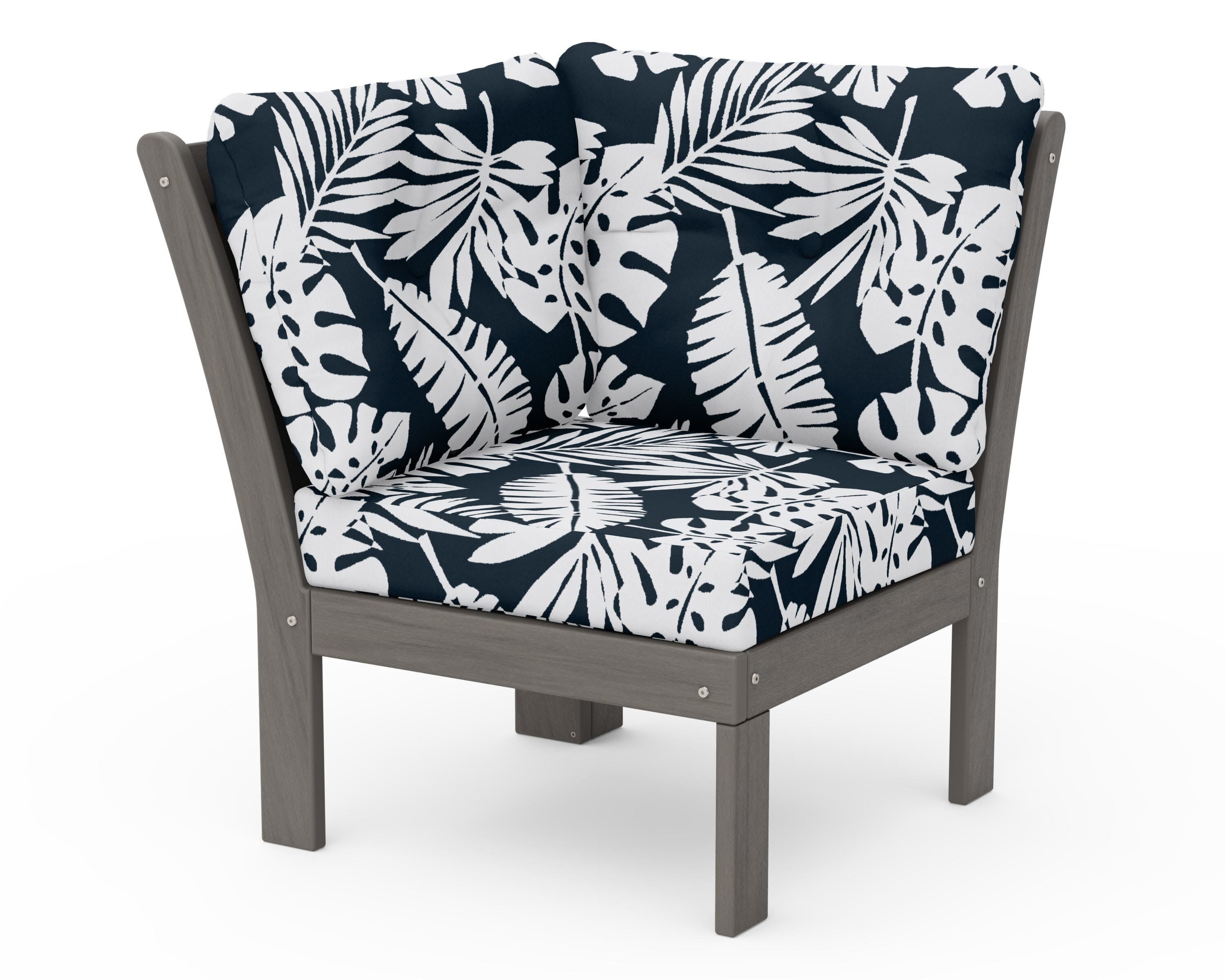 Vineyard Modular Corner Chair in Driftwood / Leaf Marine Indigo