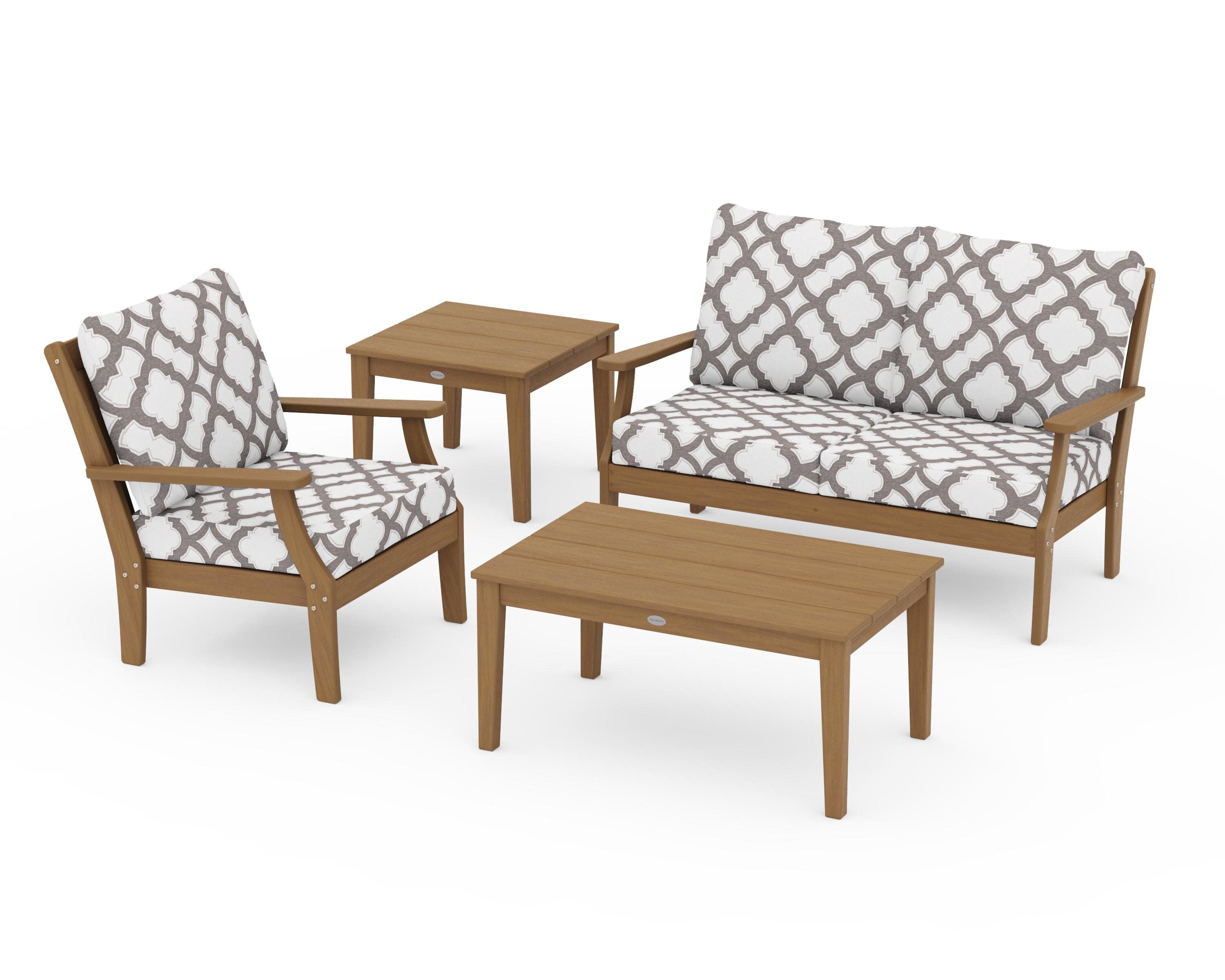 Braxton 4-Piece Deep Seating Set in Natural / Trellis Grey Mist