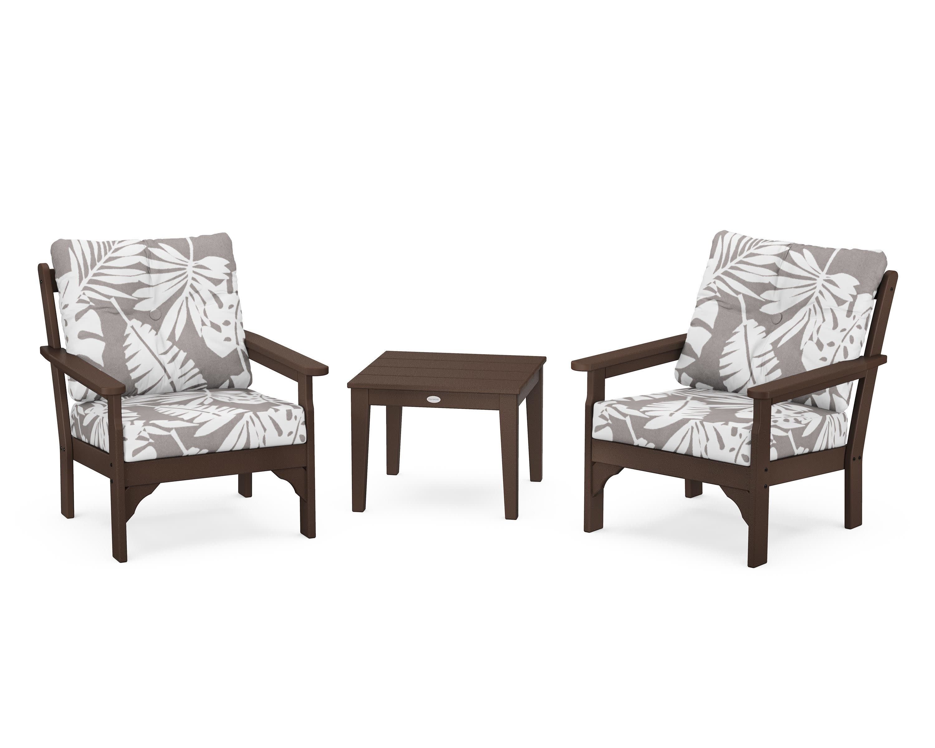 Vineyard 3-Piece Deep Seating Set in Mahogany / Leaf Grey Mist
