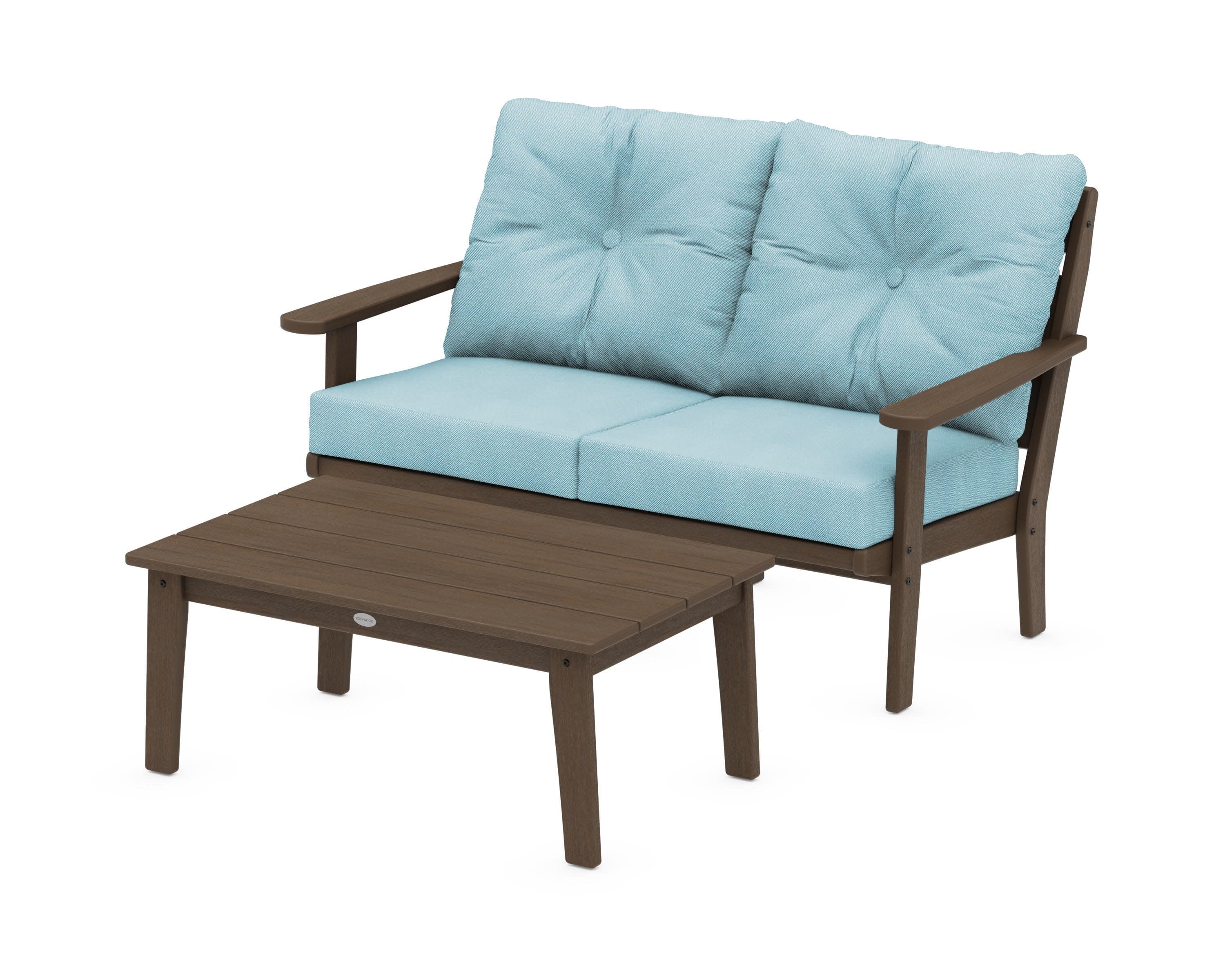 Lakeside 2-Piece Lounge Loveseat Set in Kona / Lattice Sky Blue