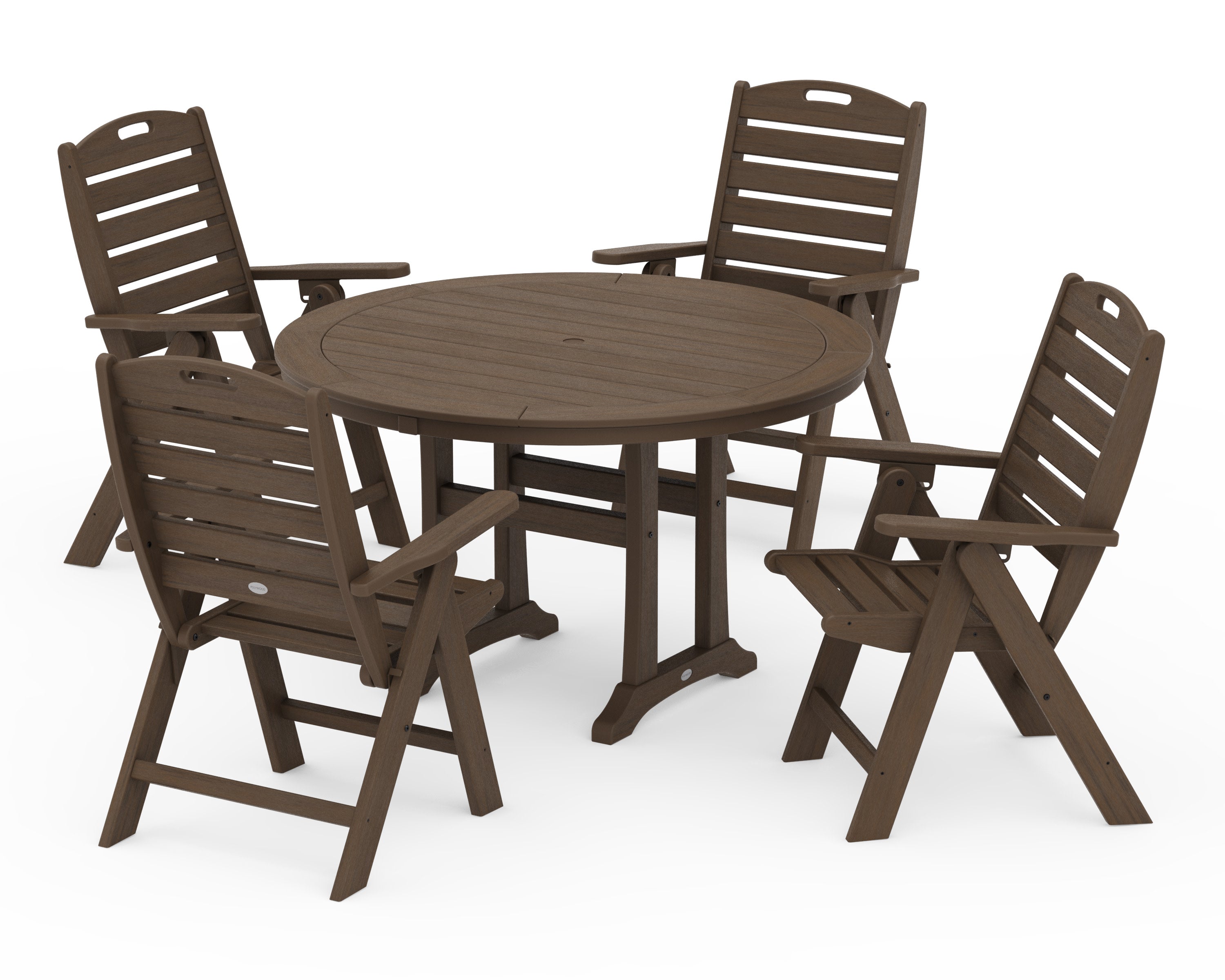 Nautical Highback Chair 5-Piece Round Dining Set with Trestle Legs in Kona