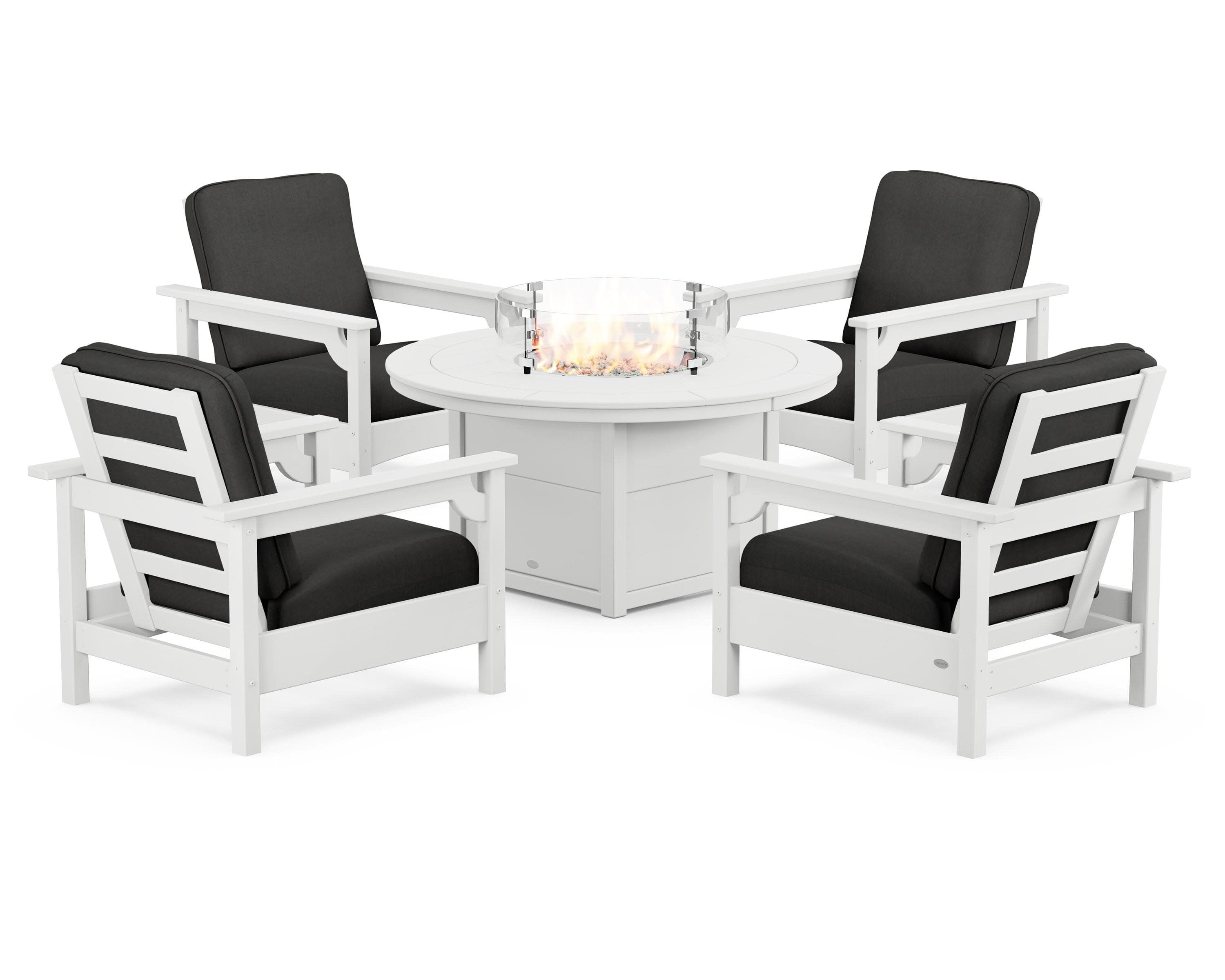 Club 5-Piece Conversation Set with Fire Pit Table in White / Spectrum Carbon