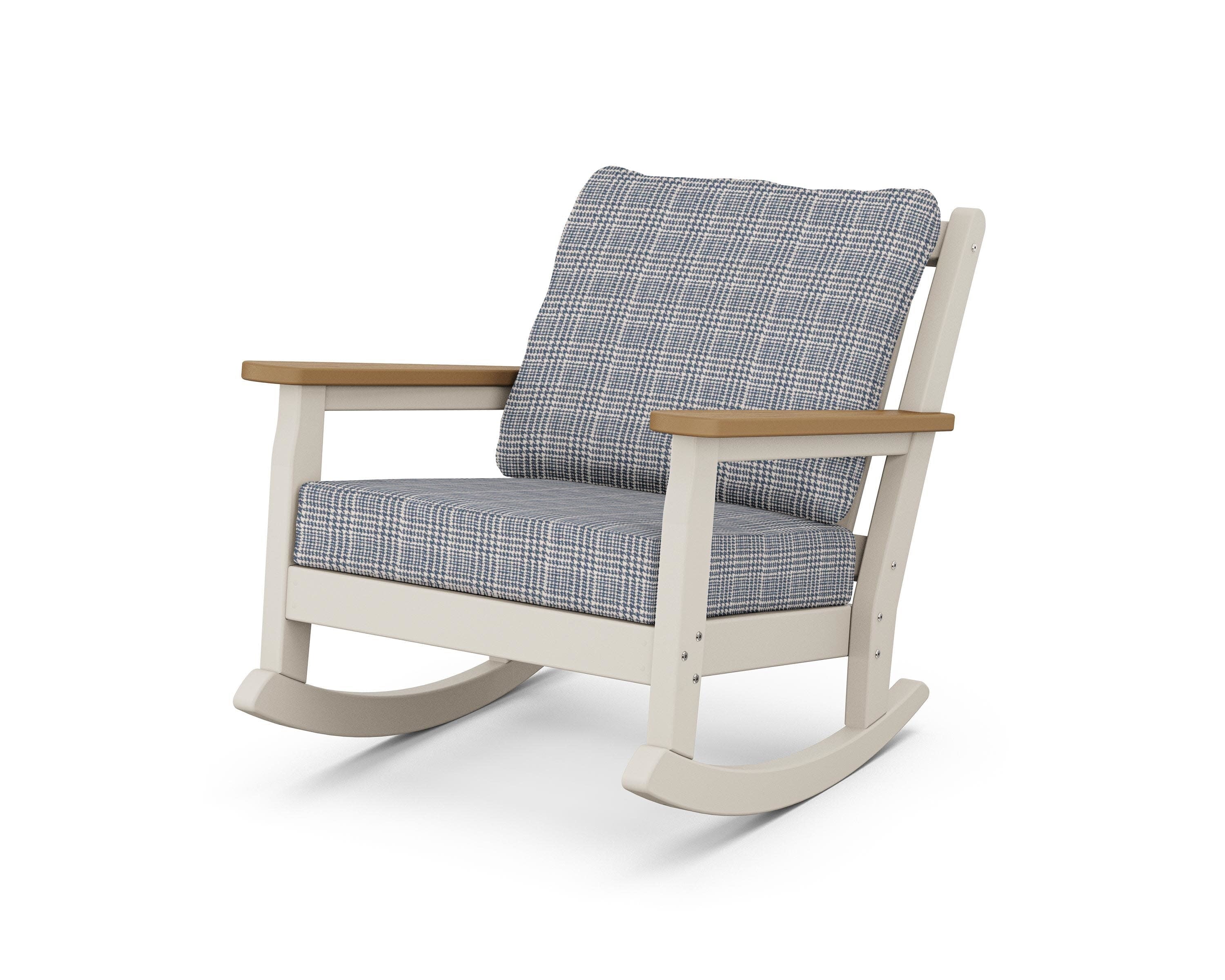 Chippendale Deep Seating Rocking Chair in Sand / Natural / Houndstooth Sky Blue
