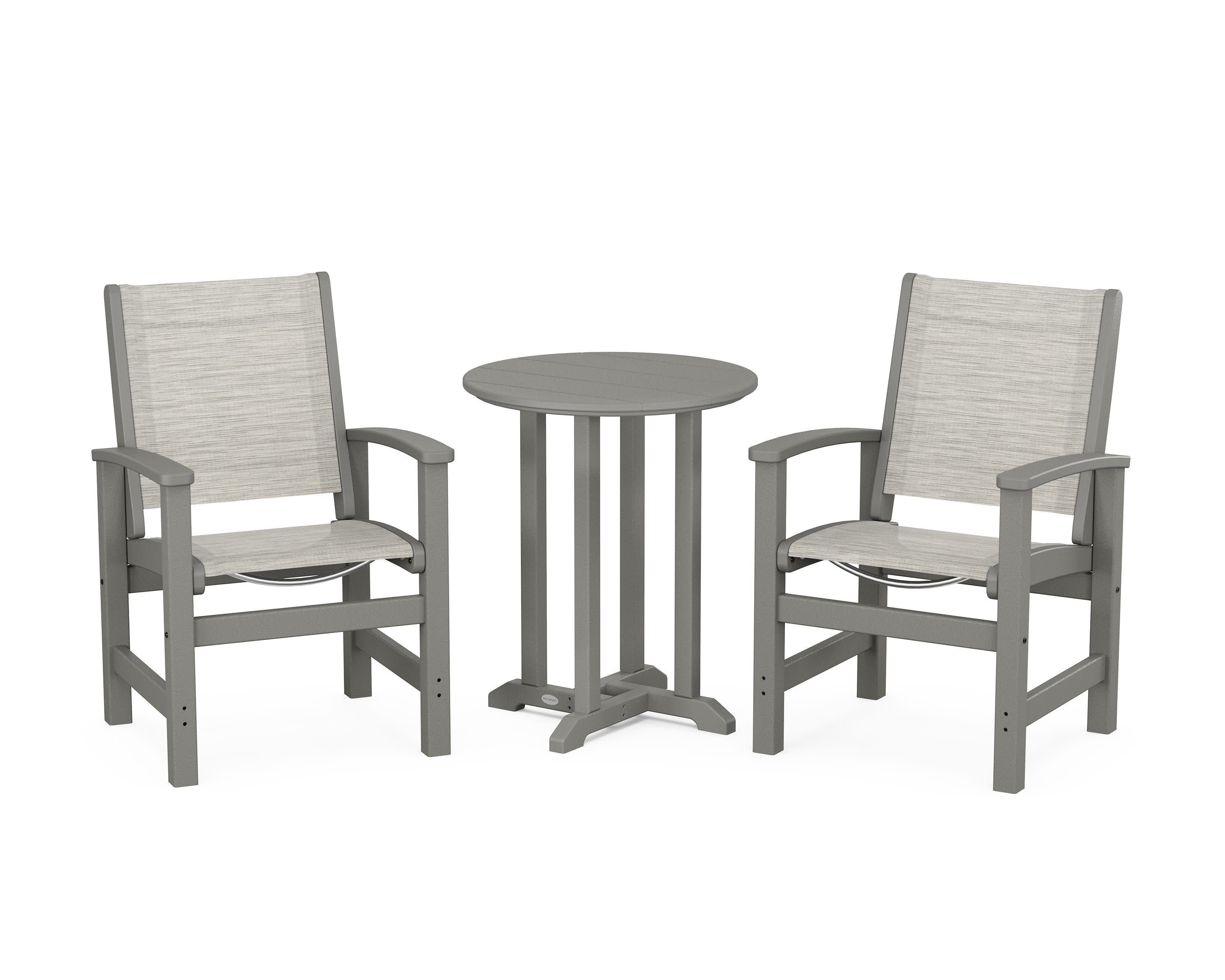 Coastal 3-Piece Round Bistro Dining Set in Slate Grey / Birch Sling