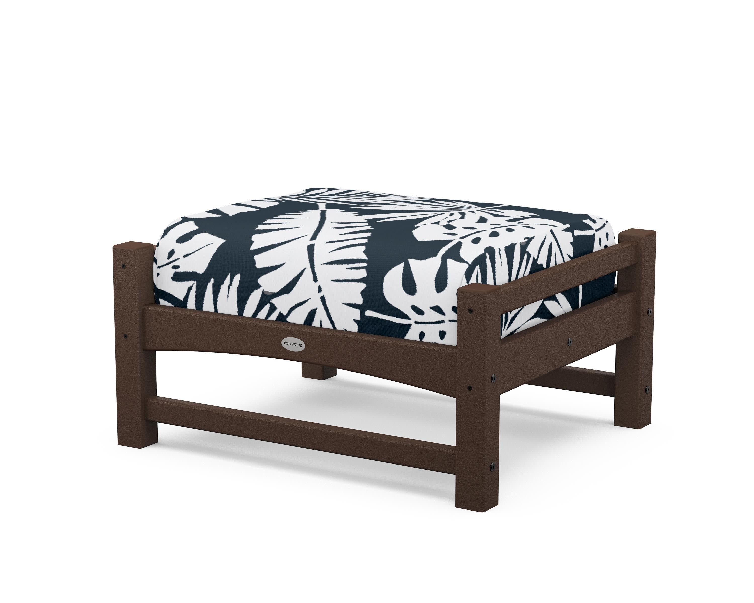 Club Ottoman in Mahogany / Leaf Marine Indigo