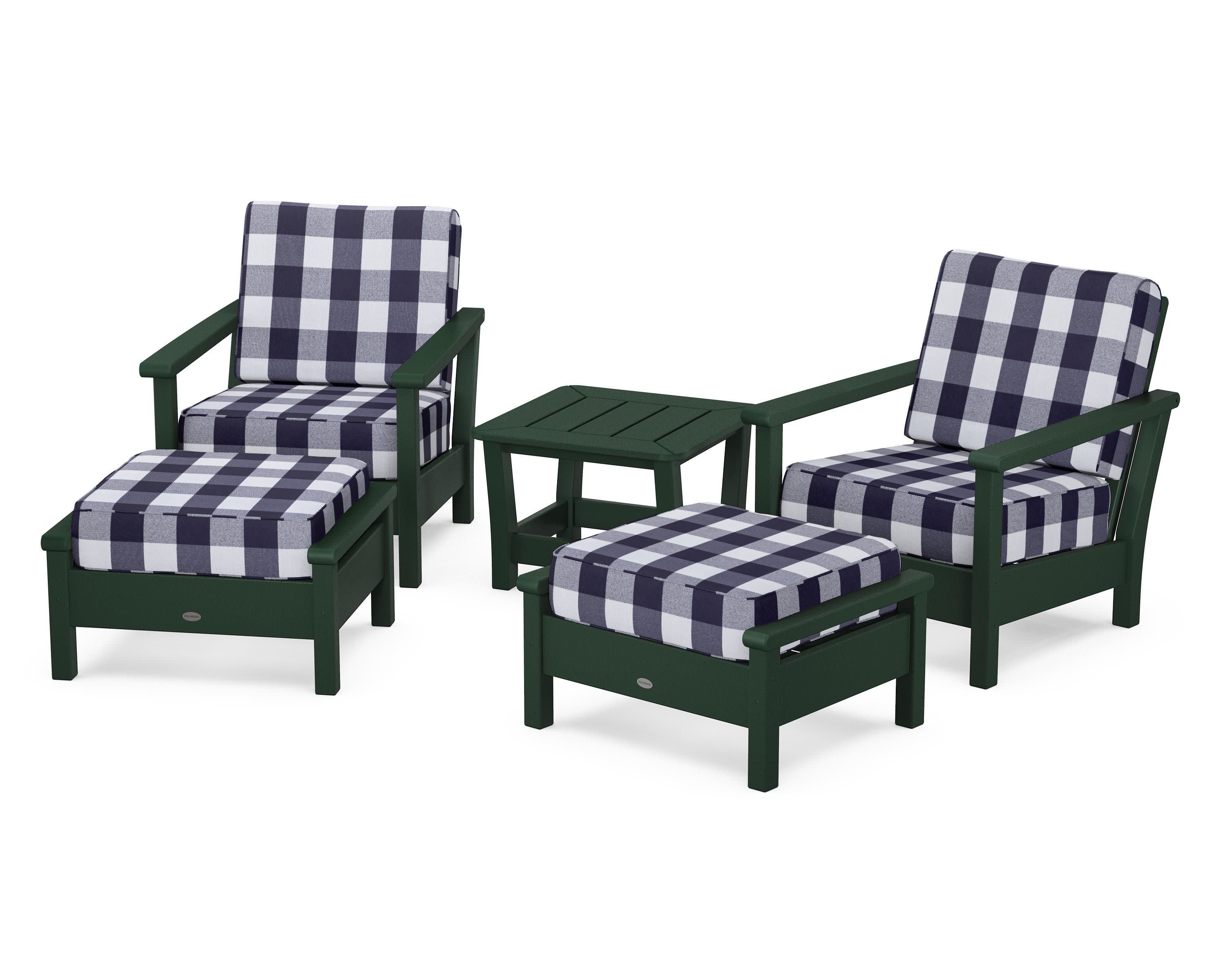 Harbour 5-Piece Deep Seating Chair Set in Green / Buffalo Plaid Navy