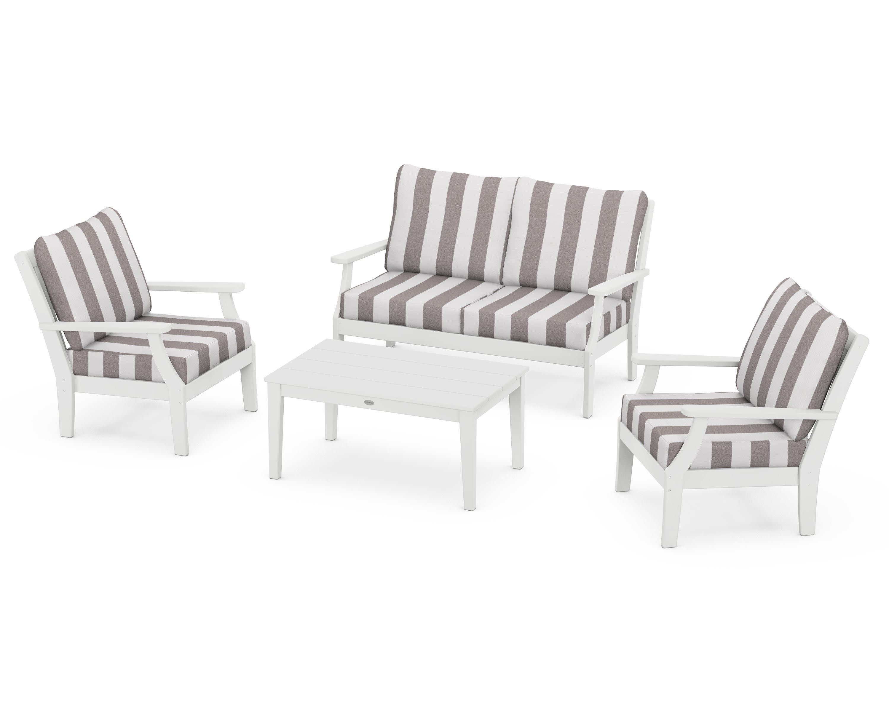 Braxton 4-Piece Deep Seating Chair Set in White / Cabana Stripe Grey Mist