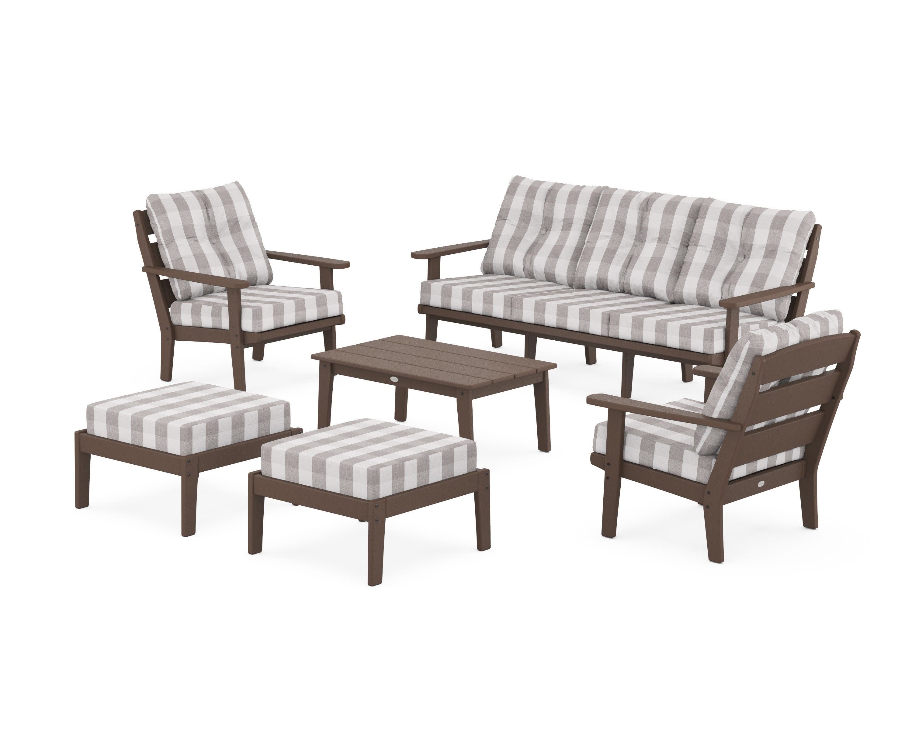Lakeside 6-Piece Lounge Sofa Set in Mahogany / Buffalo Plaid Grey Mist