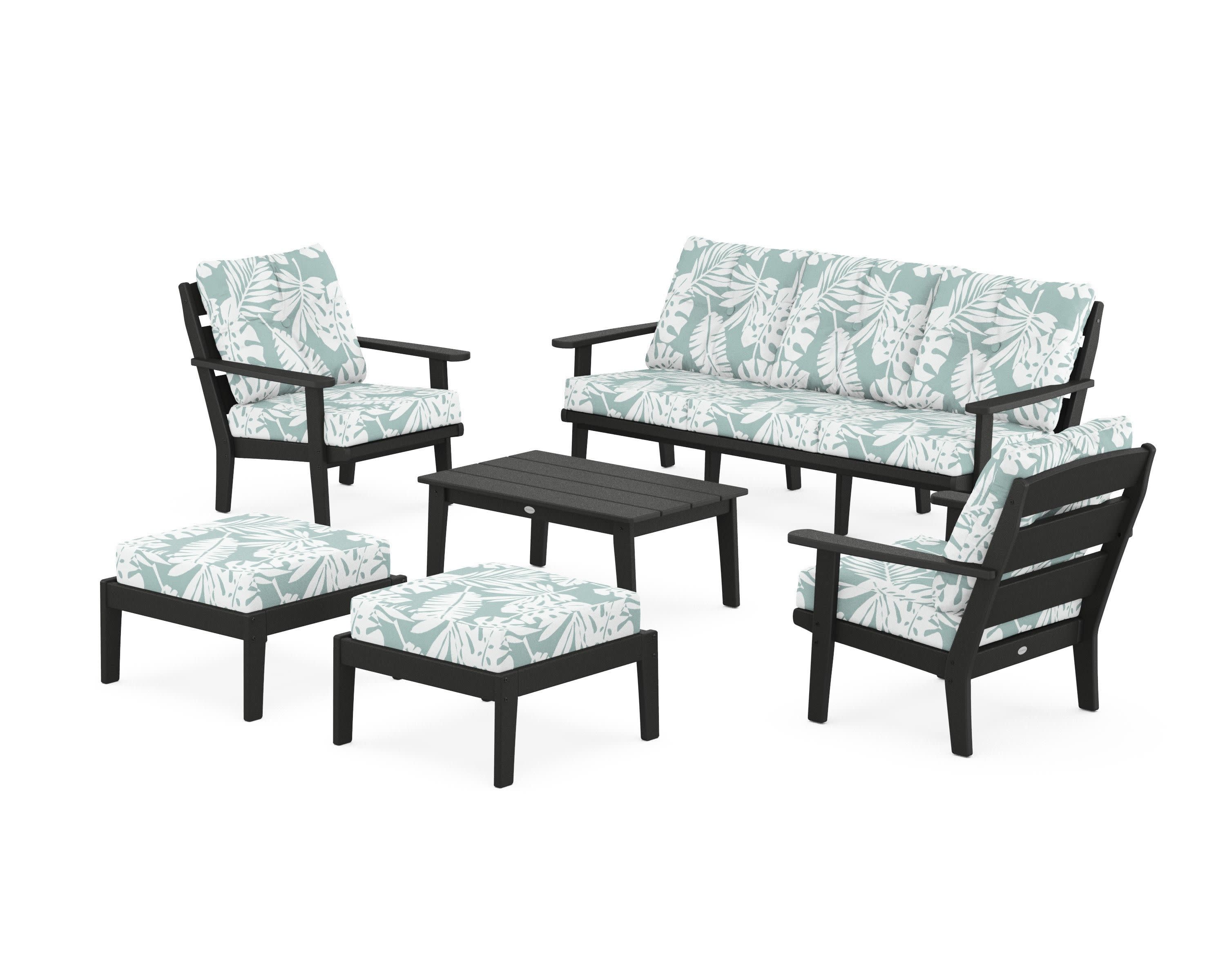 Lakeside 6-Piece Lounge Sofa Set in Black / Leaf Glacier Spa