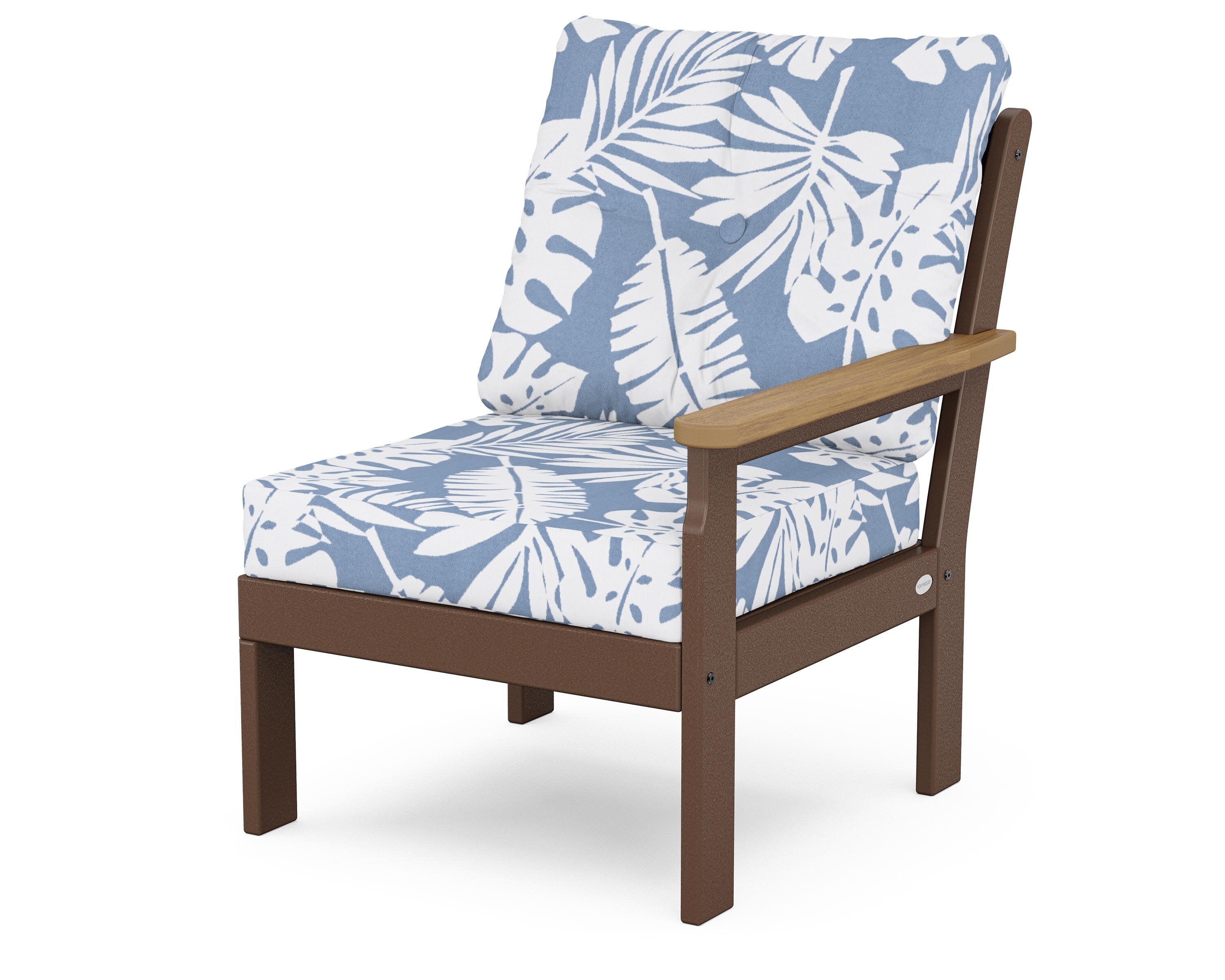 Vineyard Modular Right Arm Chair in Mahogany / Natural / Leaf Sky Blue