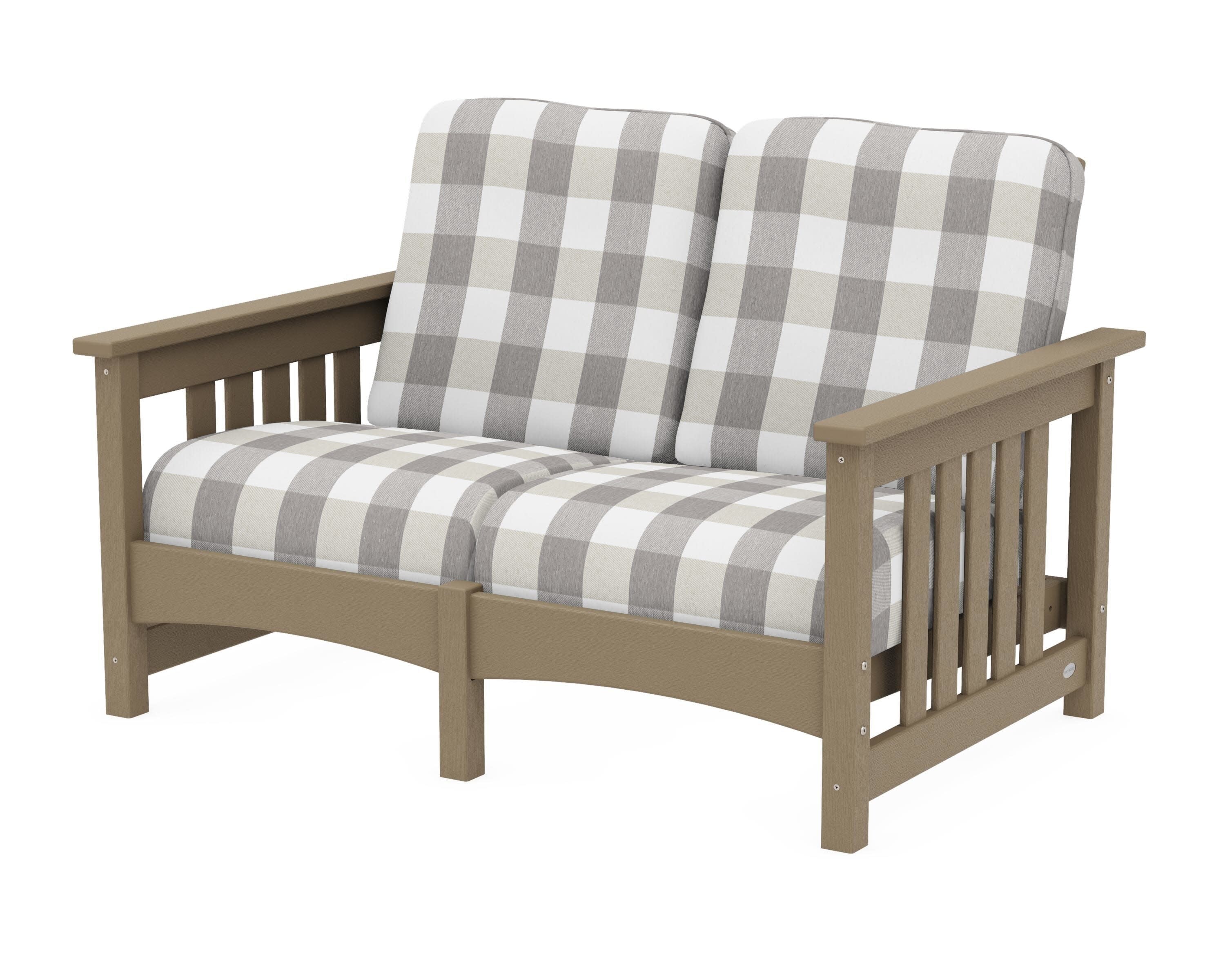 Club Mission Loveseat in Vintage Sahara / Buffalo Plaid Grey Mist