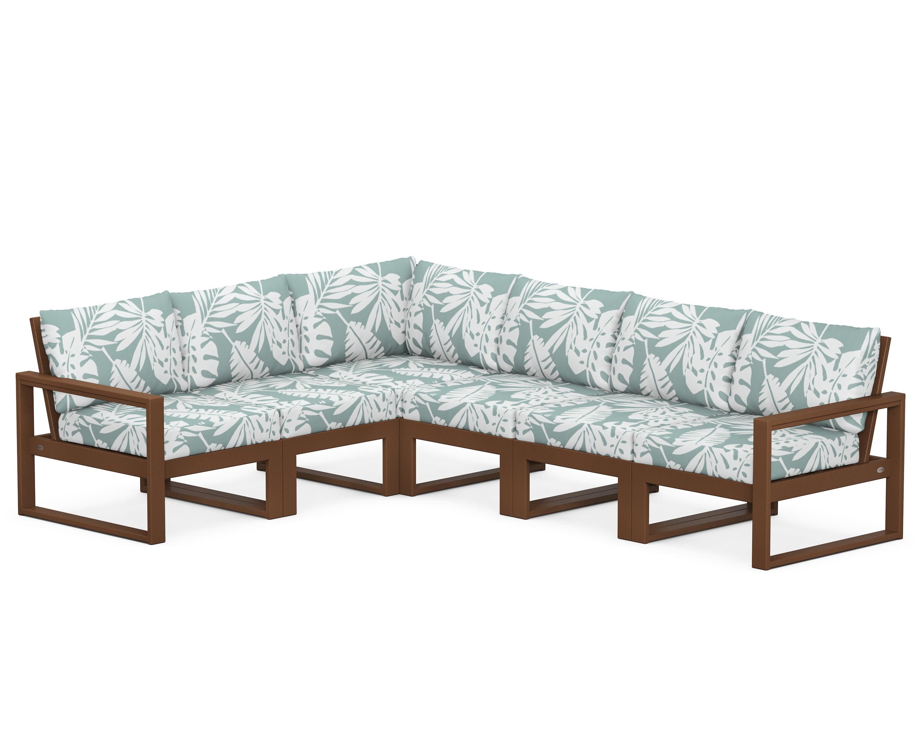 EDGE 6-Piece Modular Deep Seating Set in Teak / Leaf Glacier Spa
