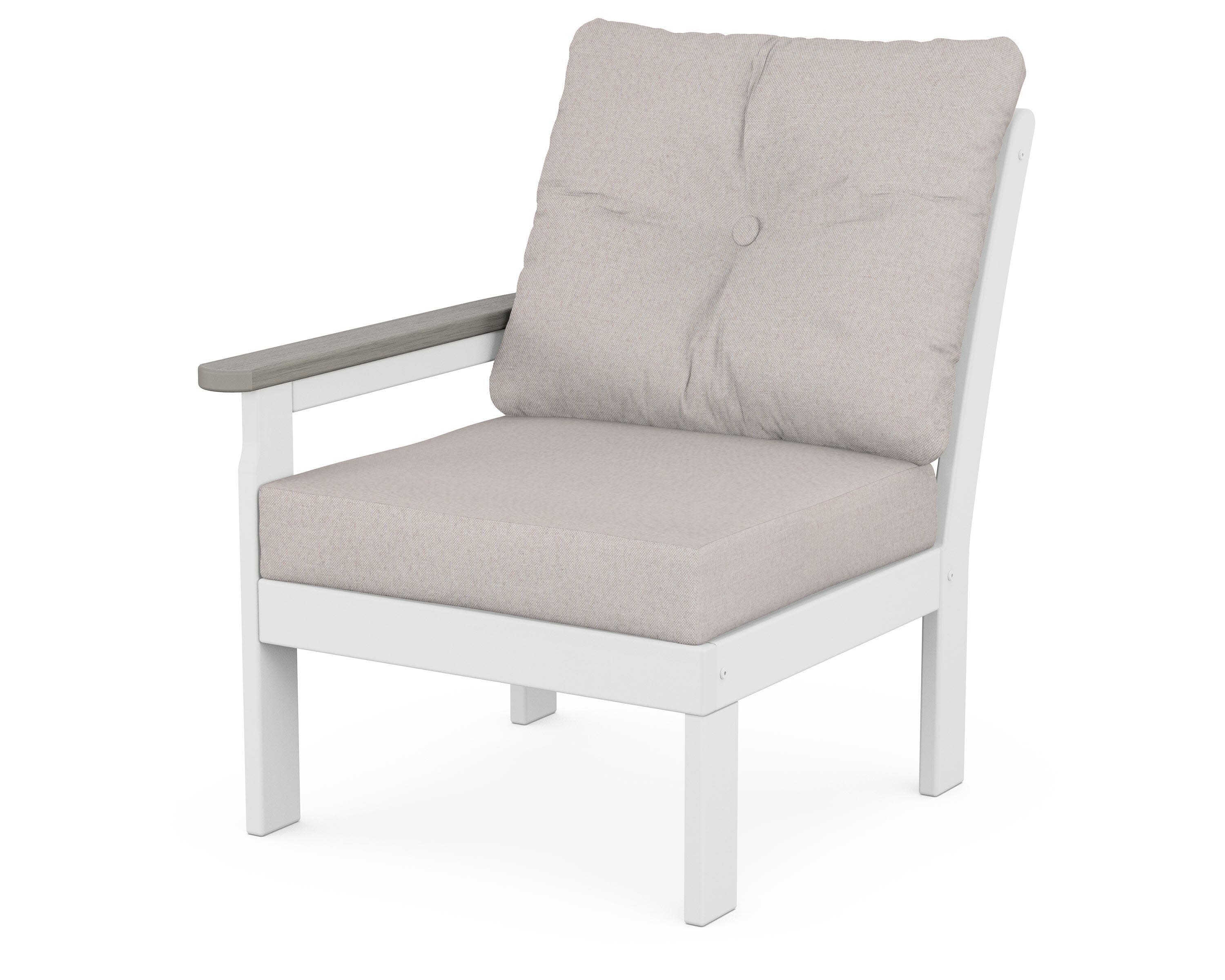 Vineyard Modular Left Arm Chair in White / Driftwood / Dune Burlap