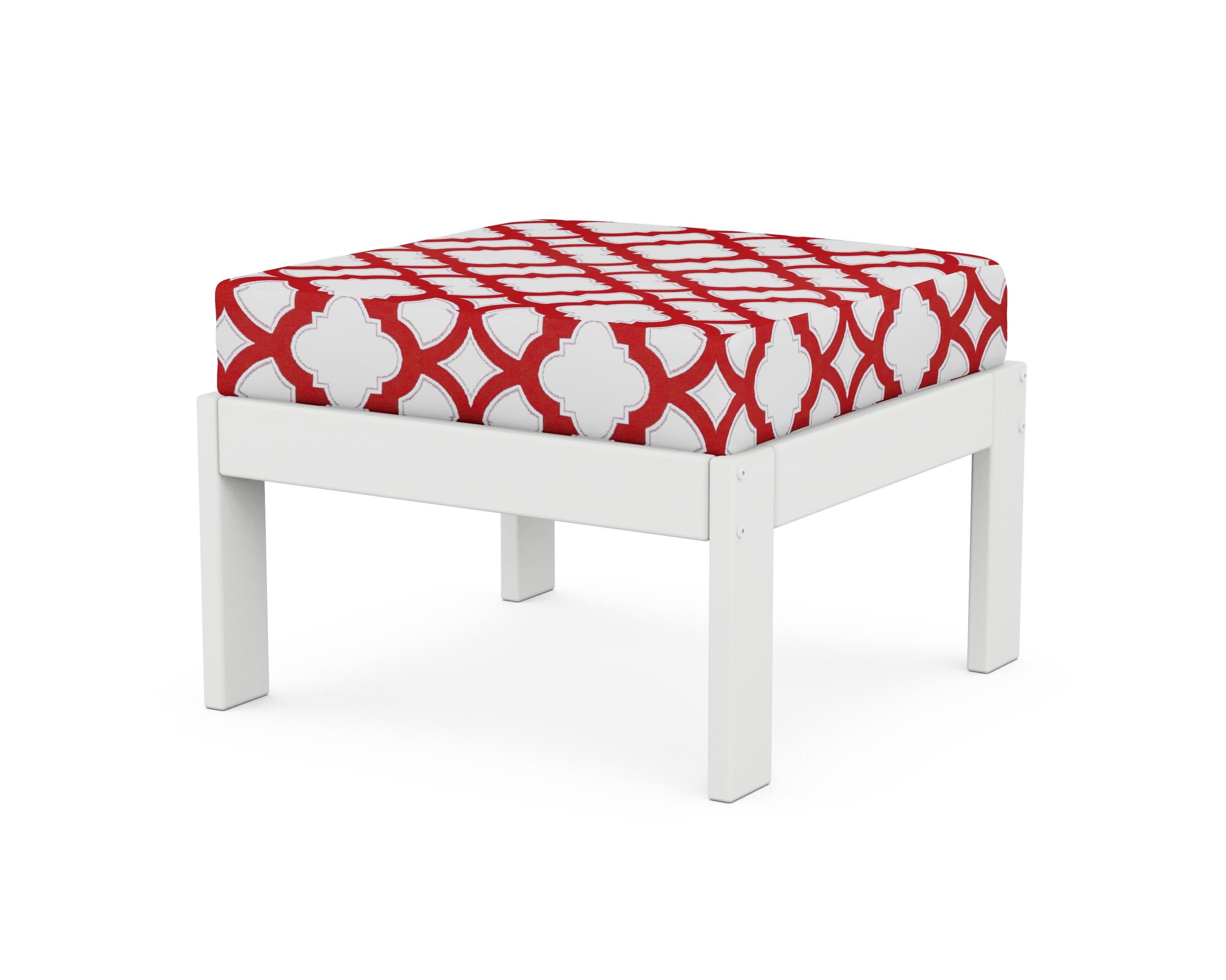 Vineyard Modular Ottoman in White / Trellis Crimson
