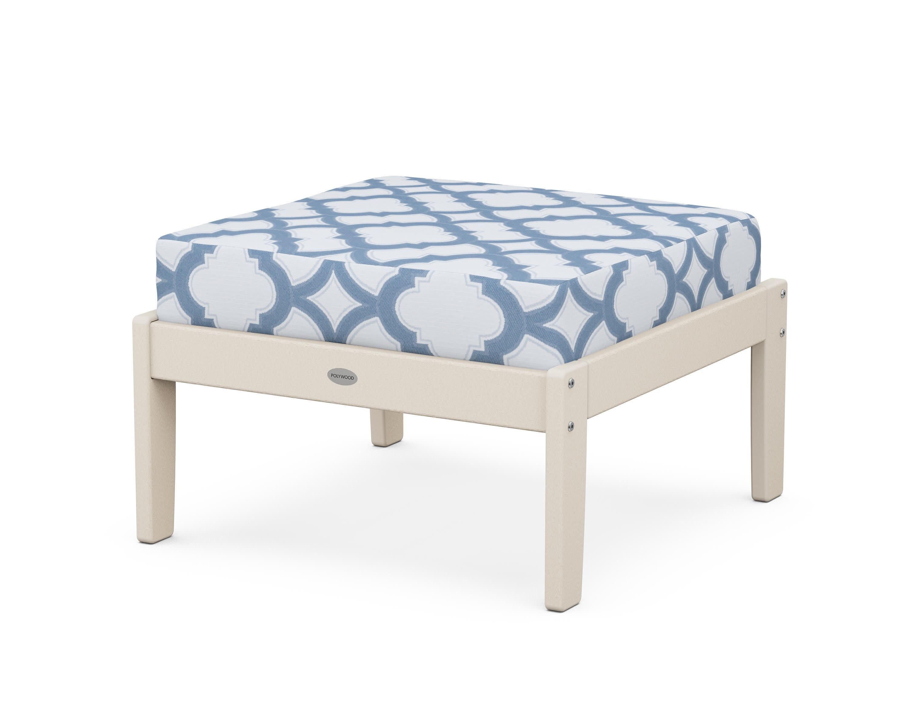 Braxton Deep Seating Ottoman in Sand / Trellis Sky Blue