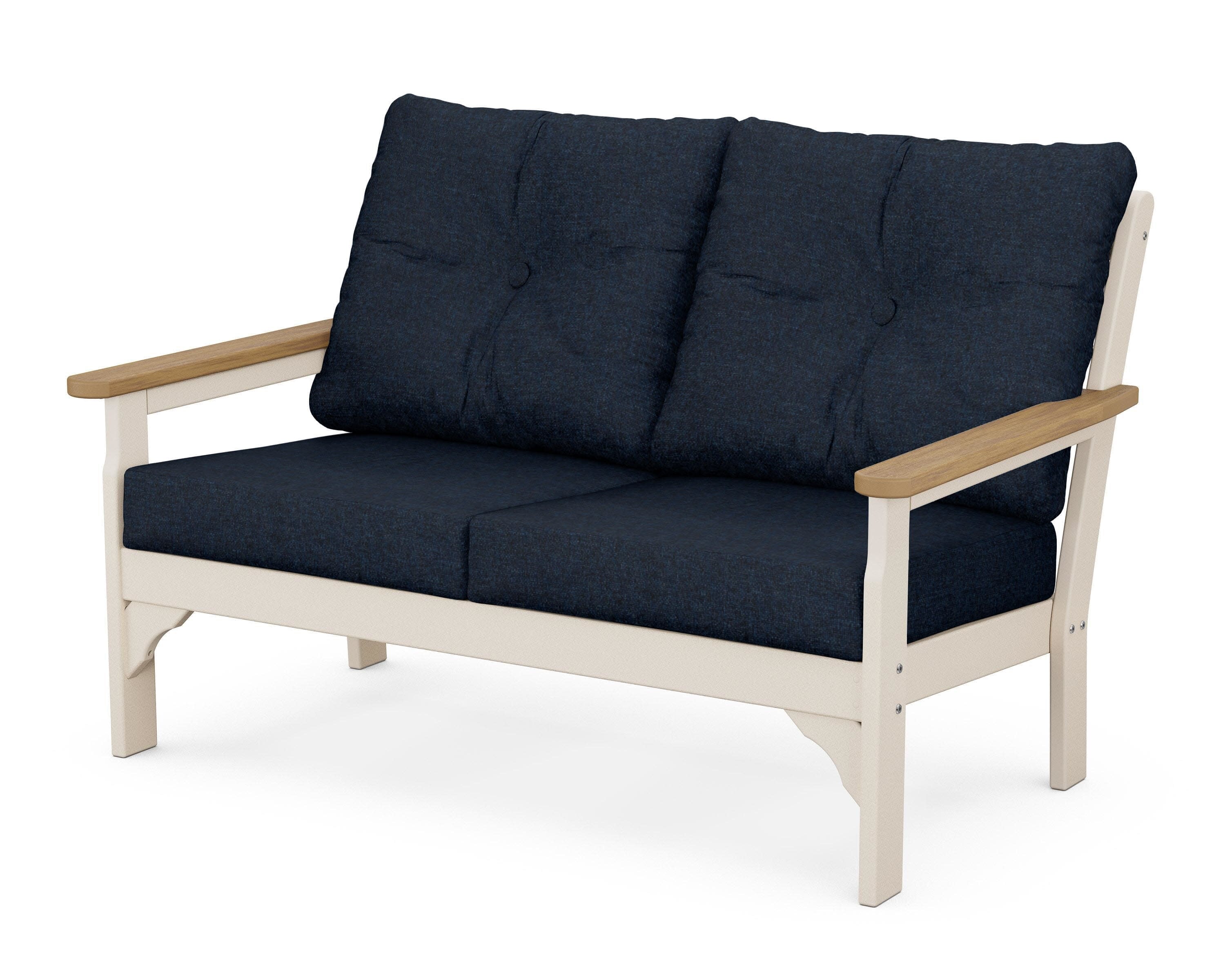 Vineyard Deep Seating Loveseat in Sand / Natural / Marine Indigo