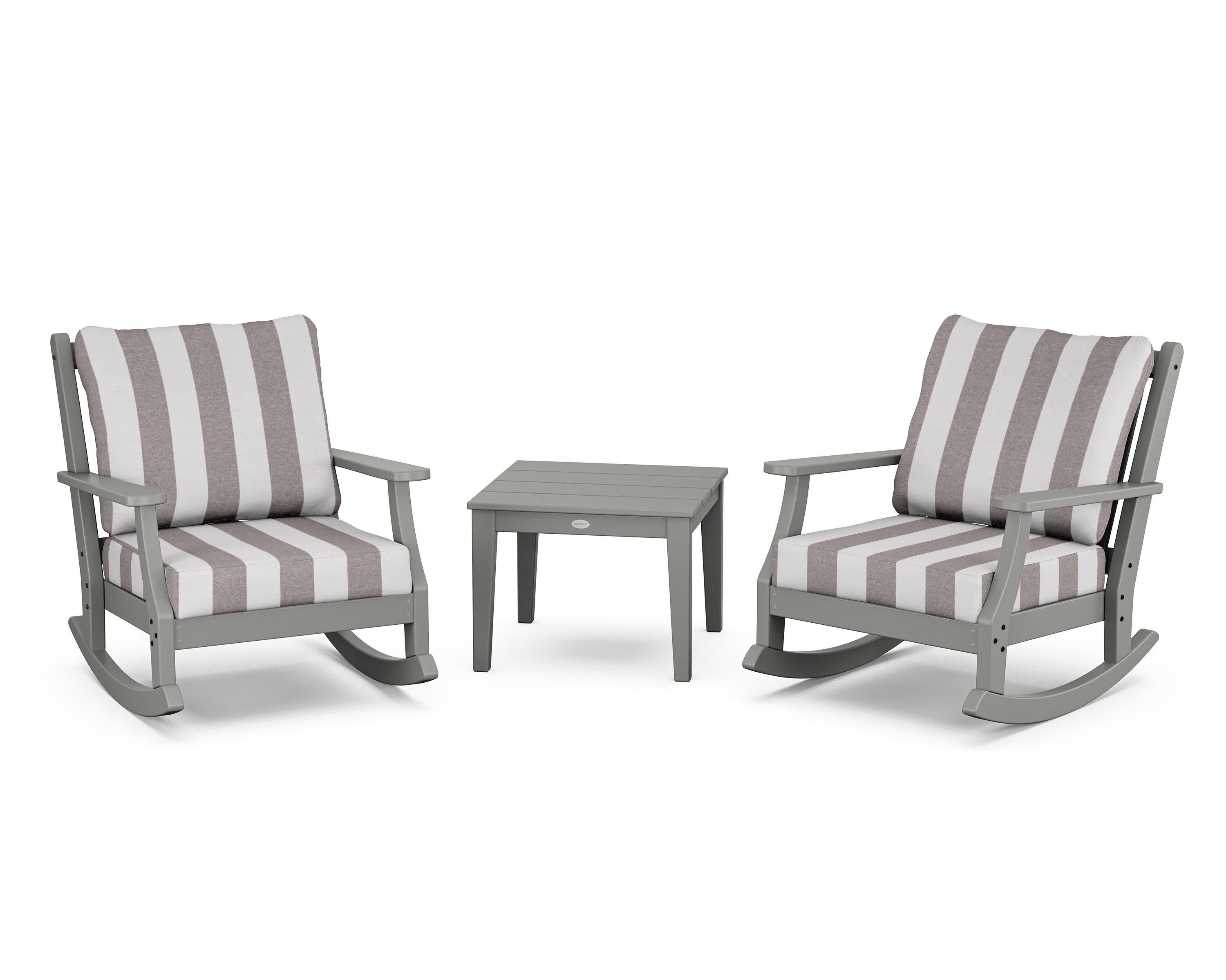 Wovendale 3-Piece Deep Seating Rocker Set in Slate Grey / Cabana Stripe Grey Mist