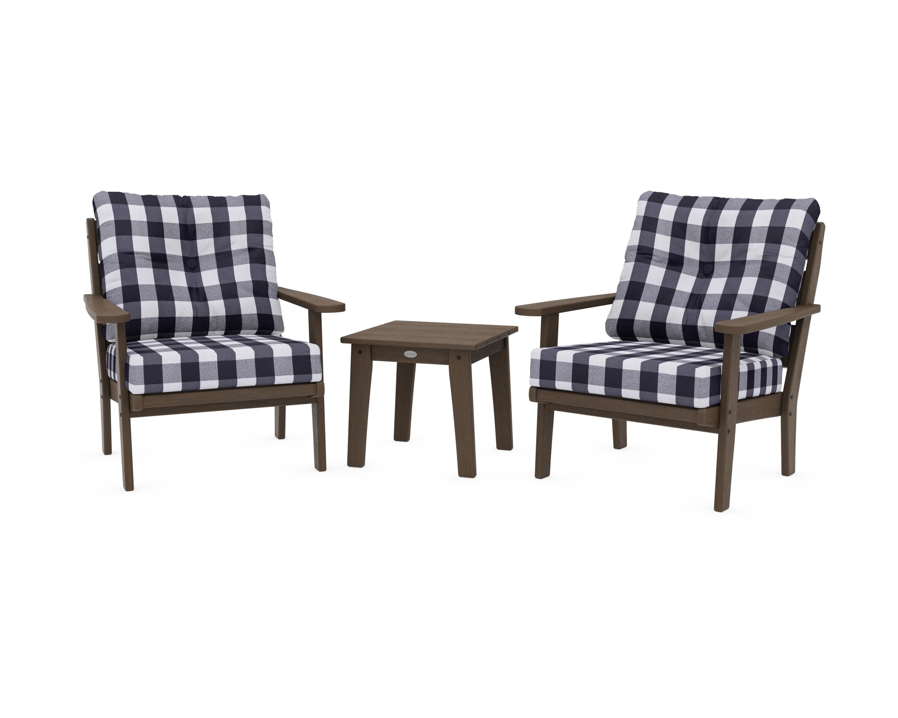 Lakeside 3-Piece Deep Seating Chair Set in Kona / Buffalo Plaid Navy