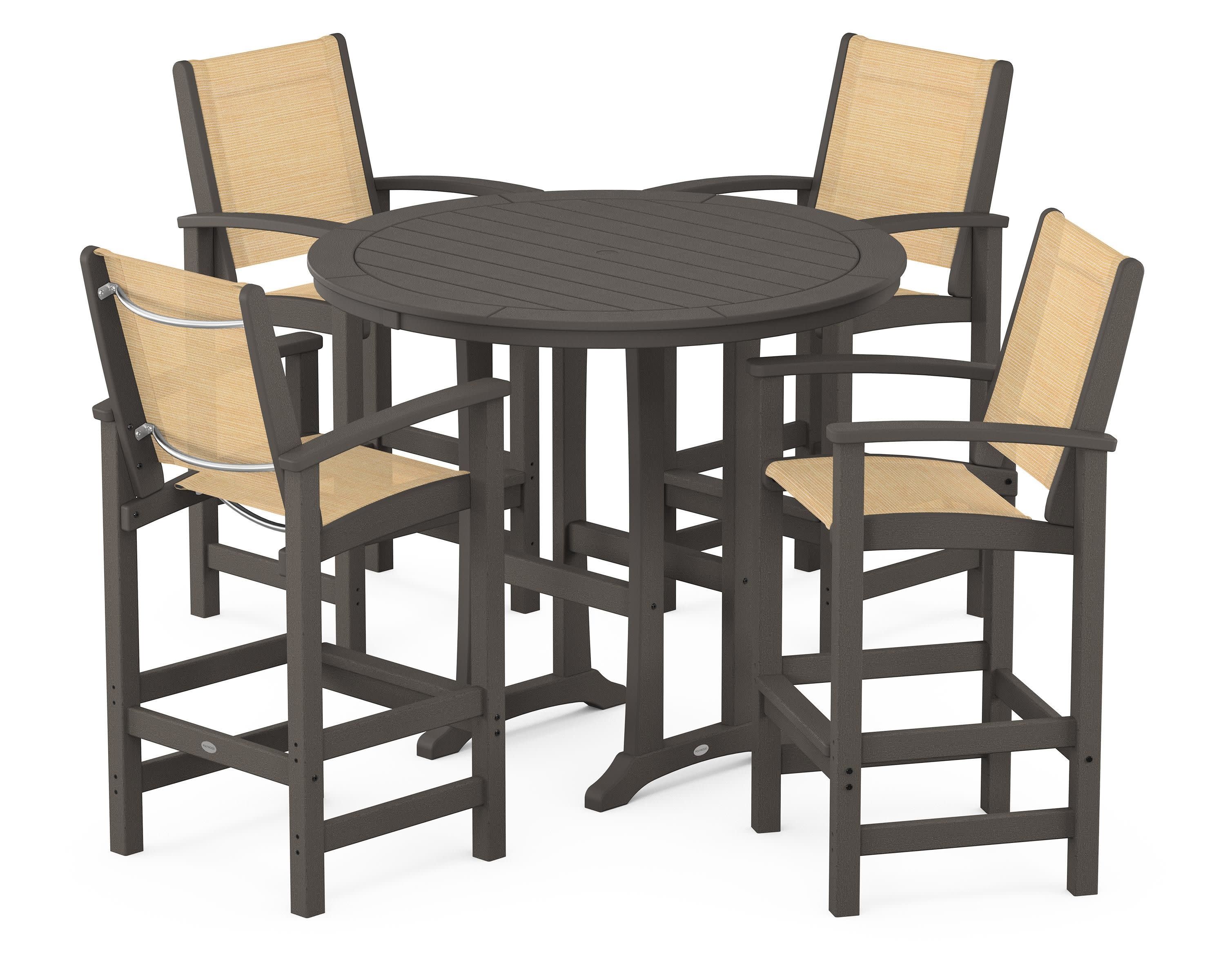 Coastal 5-Piece Nautical Trestle Bar Set in Vintage Coffee / Dupioni Apricot Sling