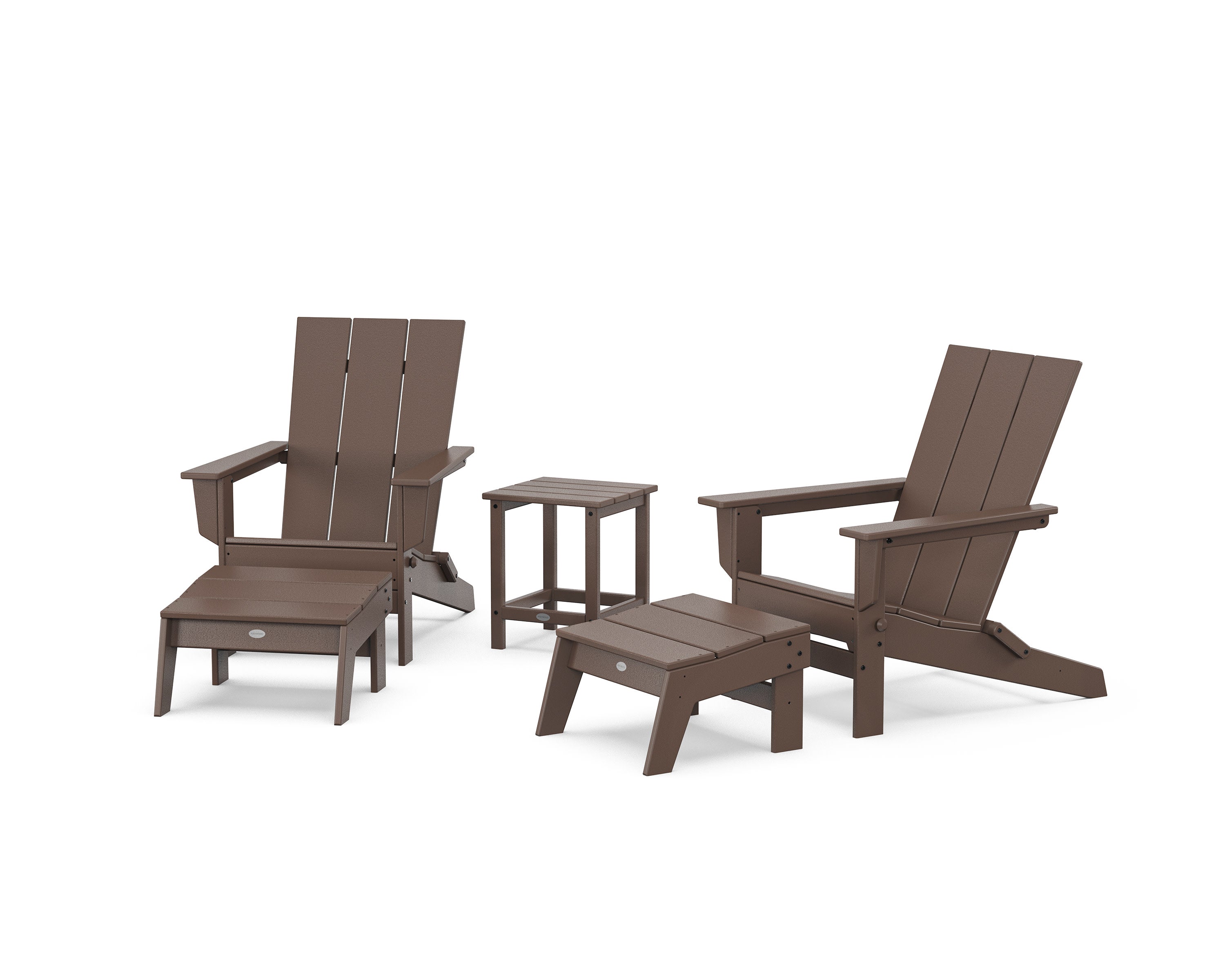 5-Piece Modern Studio Folding Adirondack Set with Ottomans and Side Table  in Mahogany