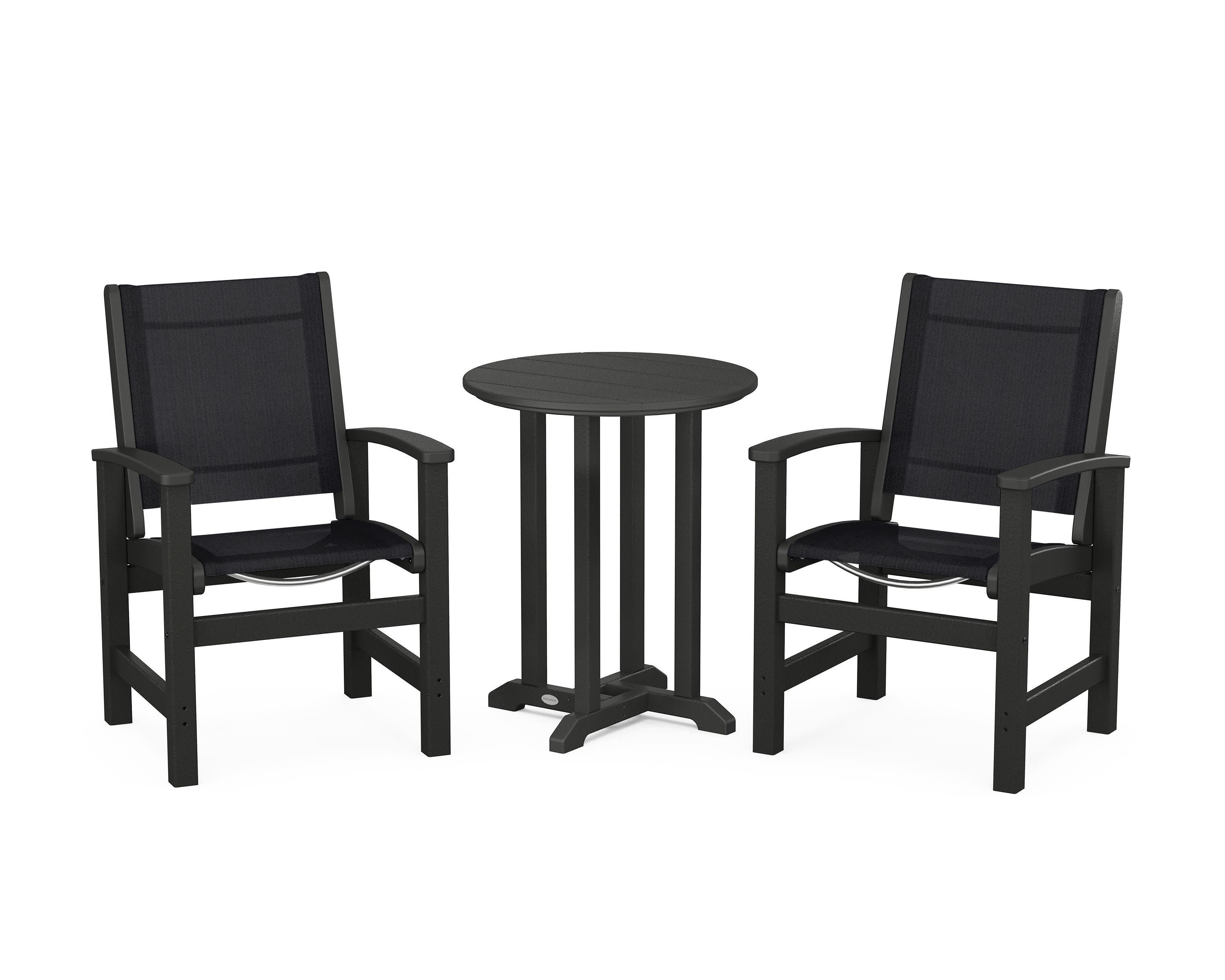 Coastal 3-Piece Round Bistro Dining Set in Black / Black Sling