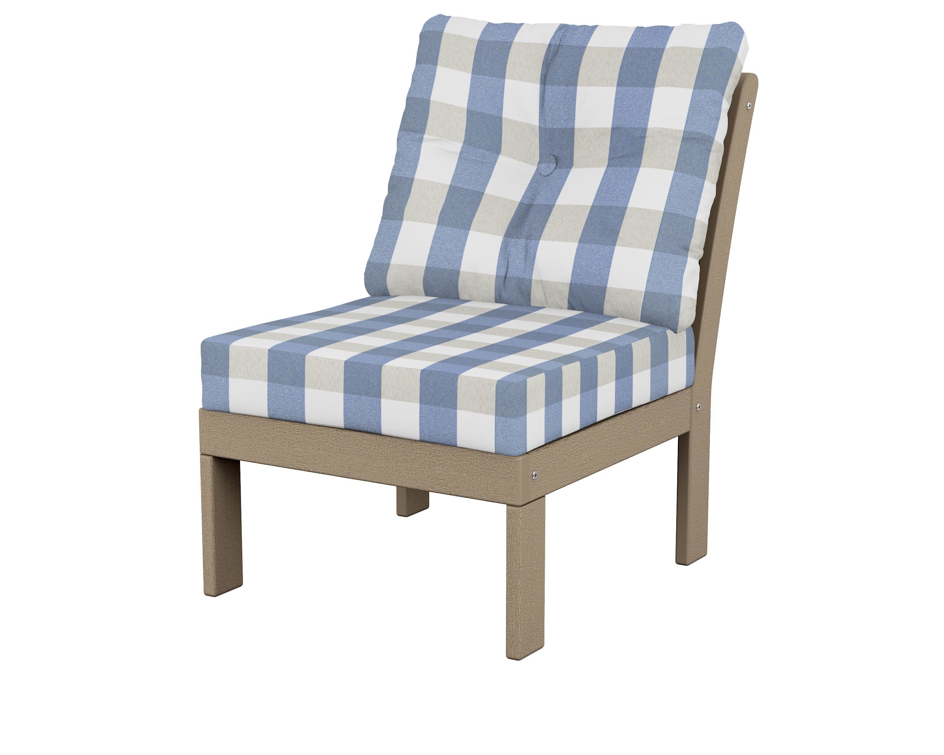 Vineyard Modular Armless Chair in Vintage Sahara / Buffalo Plaid Sky Blue