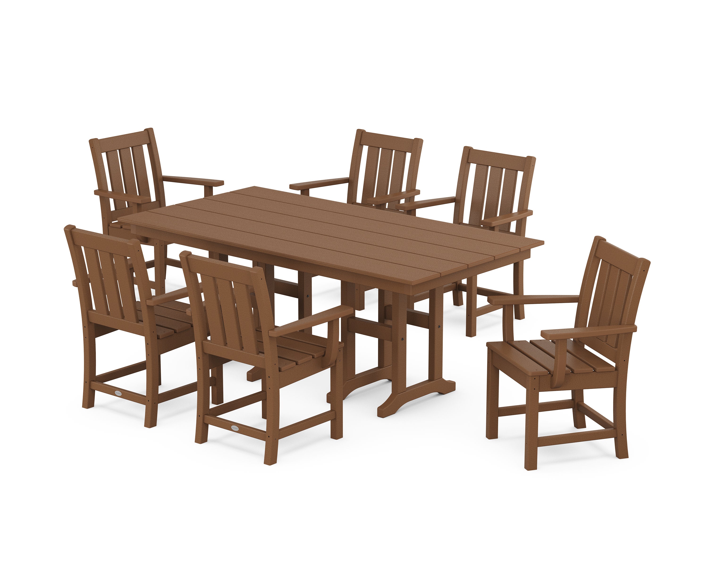 Oxford Arm Chair 7-Piece Farmhouse Dining Set in Teak