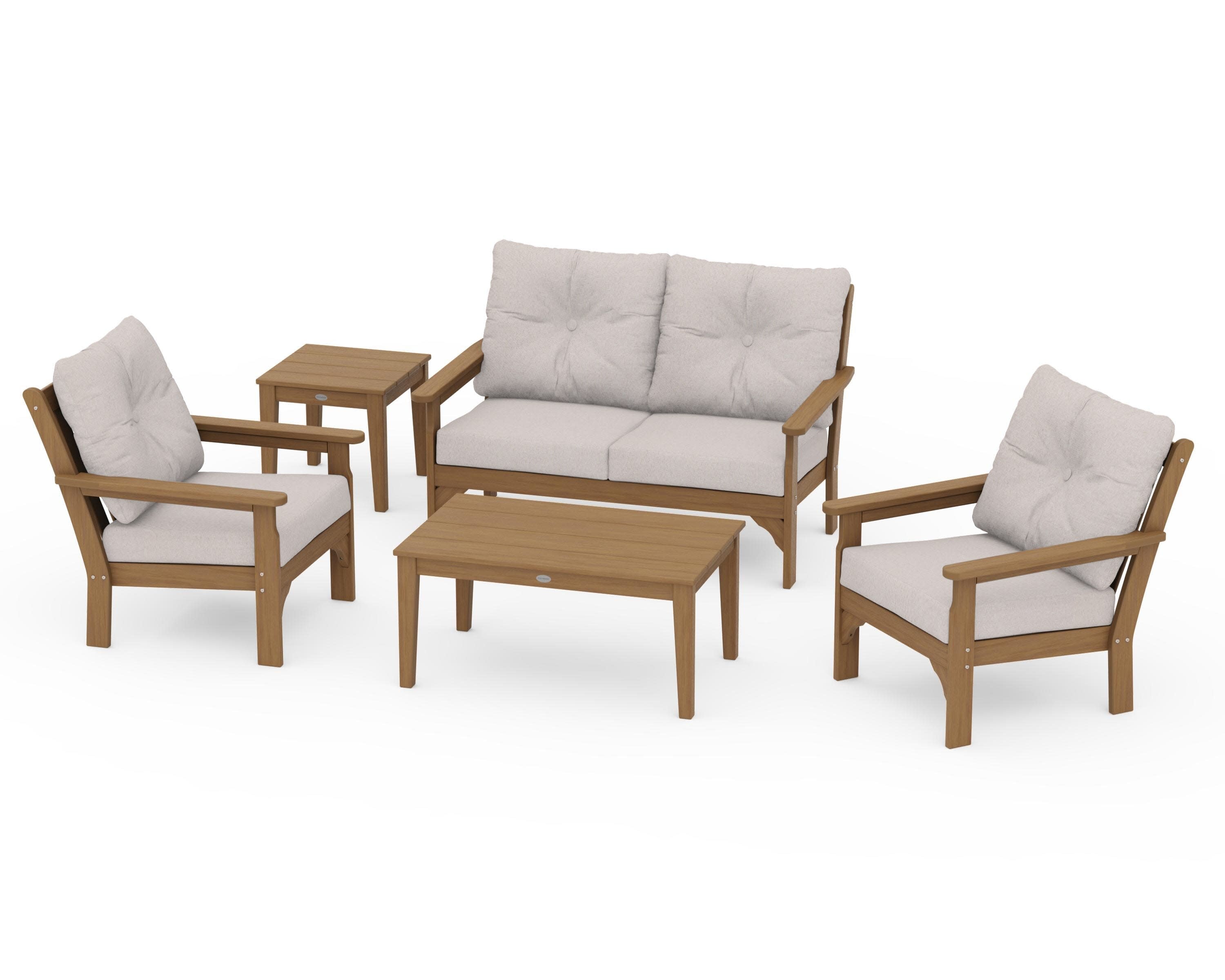 Vineyard 5-Piece Deep Seating Set in Natural / Dune Burlap