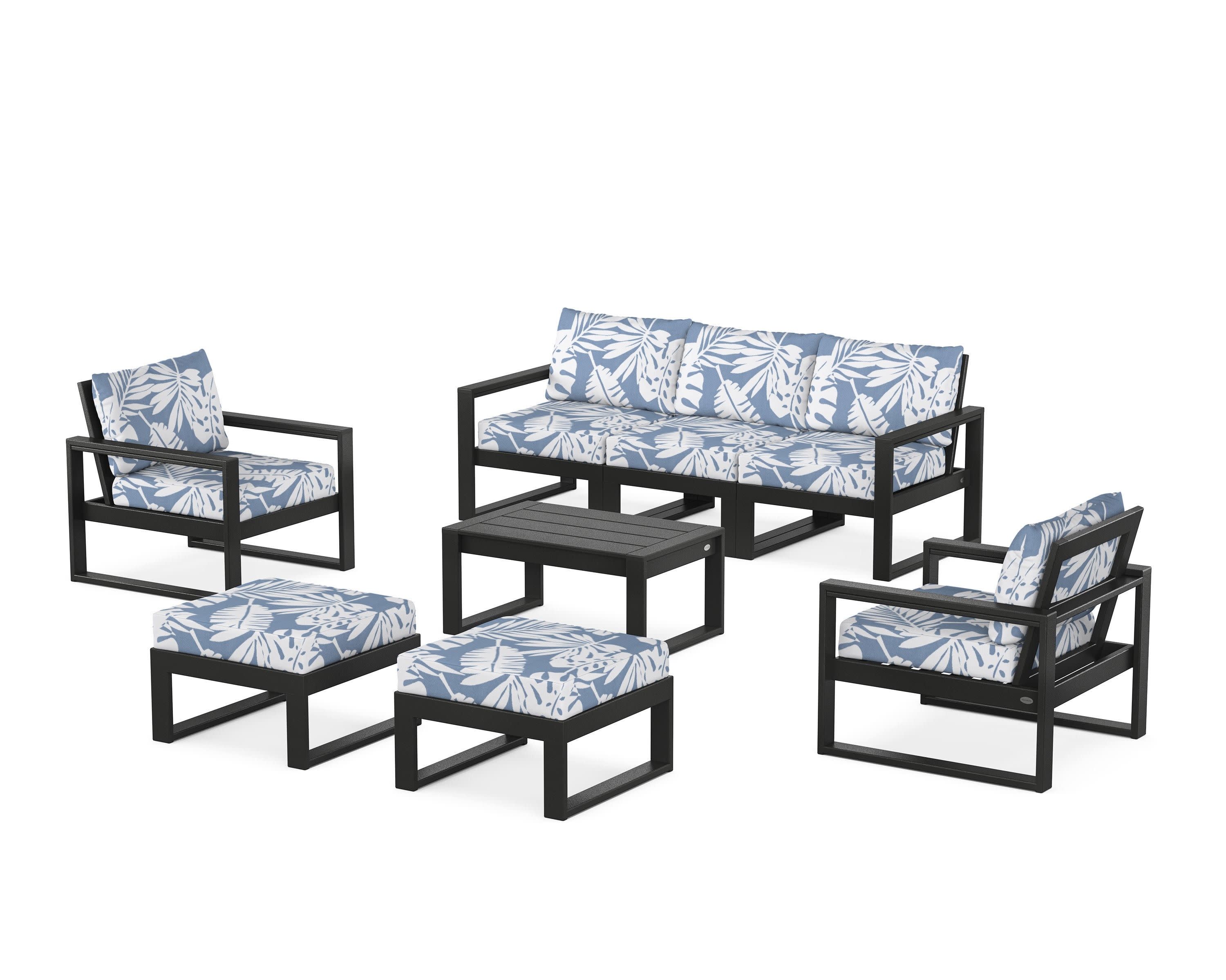 EDGE Sectional 8-Piece Lounge Sofa Set in Black / Leaf Sky Blue