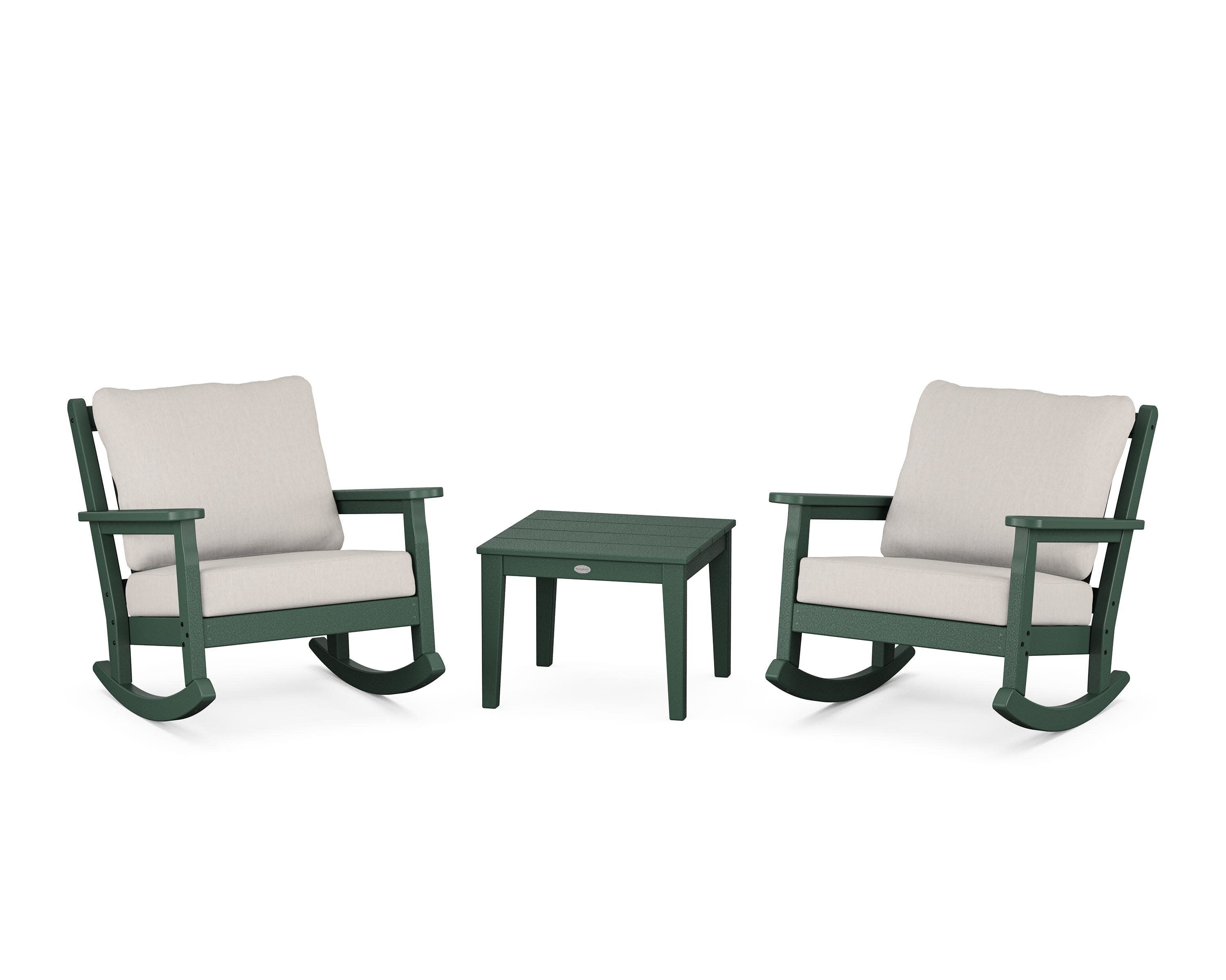 Chippendale 3-Piece Deep Seating Rocker Set in Green / Cast Ash