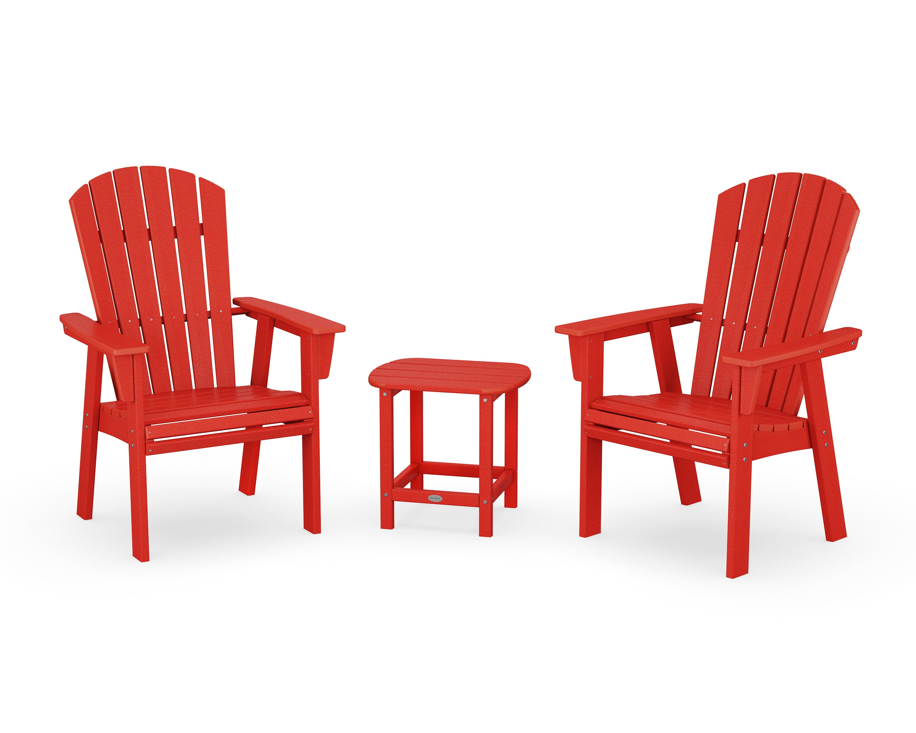Nautical 3-Piece Curveback Upright Adirondack Chair Set in Sunset Red