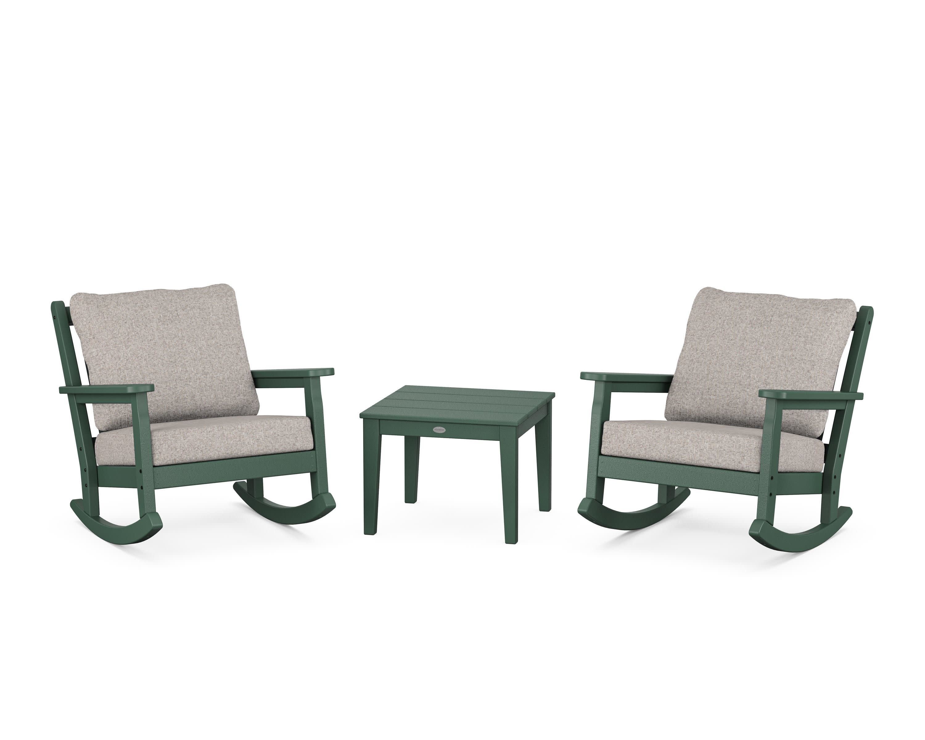 Chippendale 3-Piece Deep Seating Rocker Set in Green / Weathered Tweed