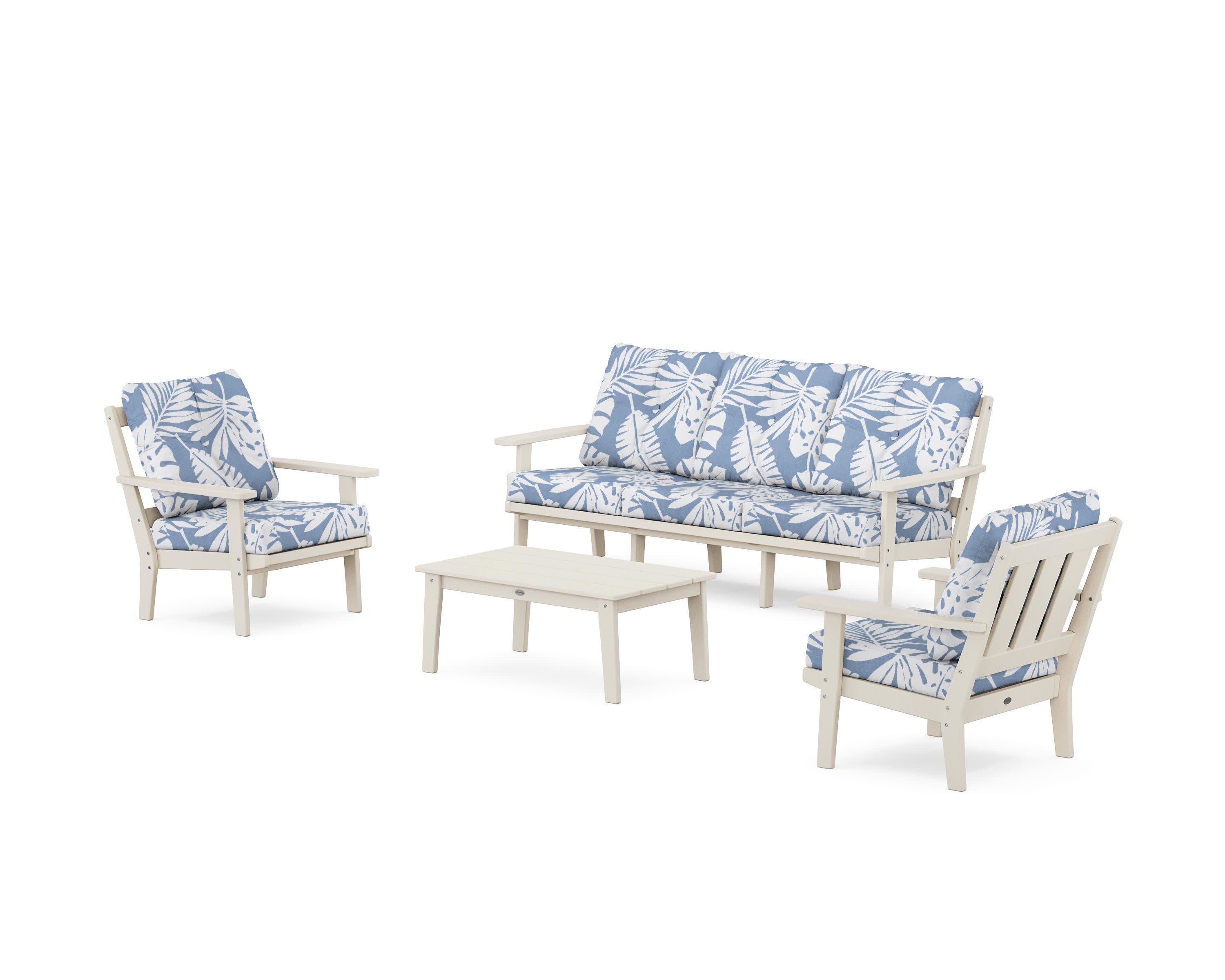 Oxford 4-Piece Deep Seating Set with Sofa in Sand / Leaf Sky Blue
