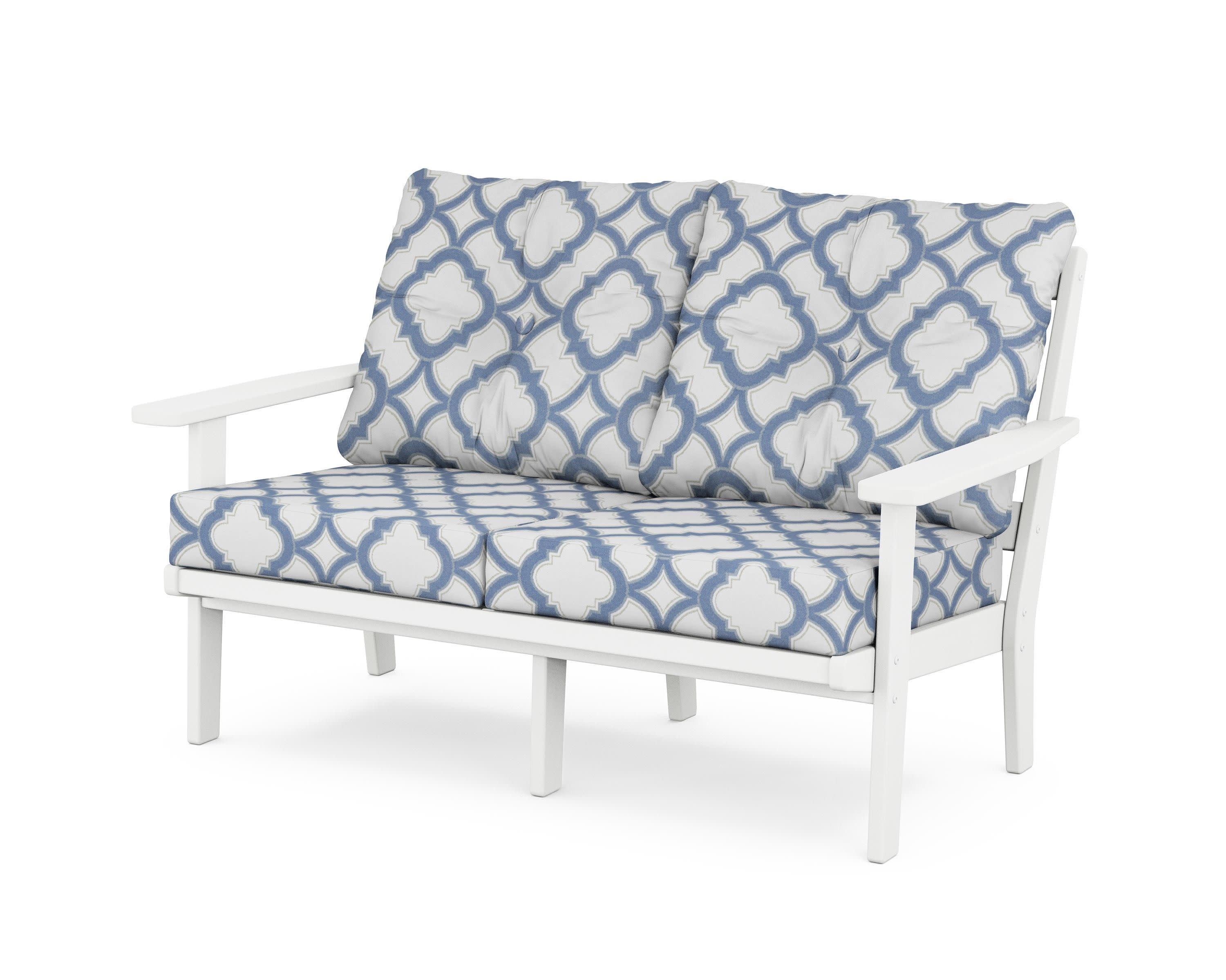 Oxford Deep SeatingLoveseat in White / Trellis Sky Blue