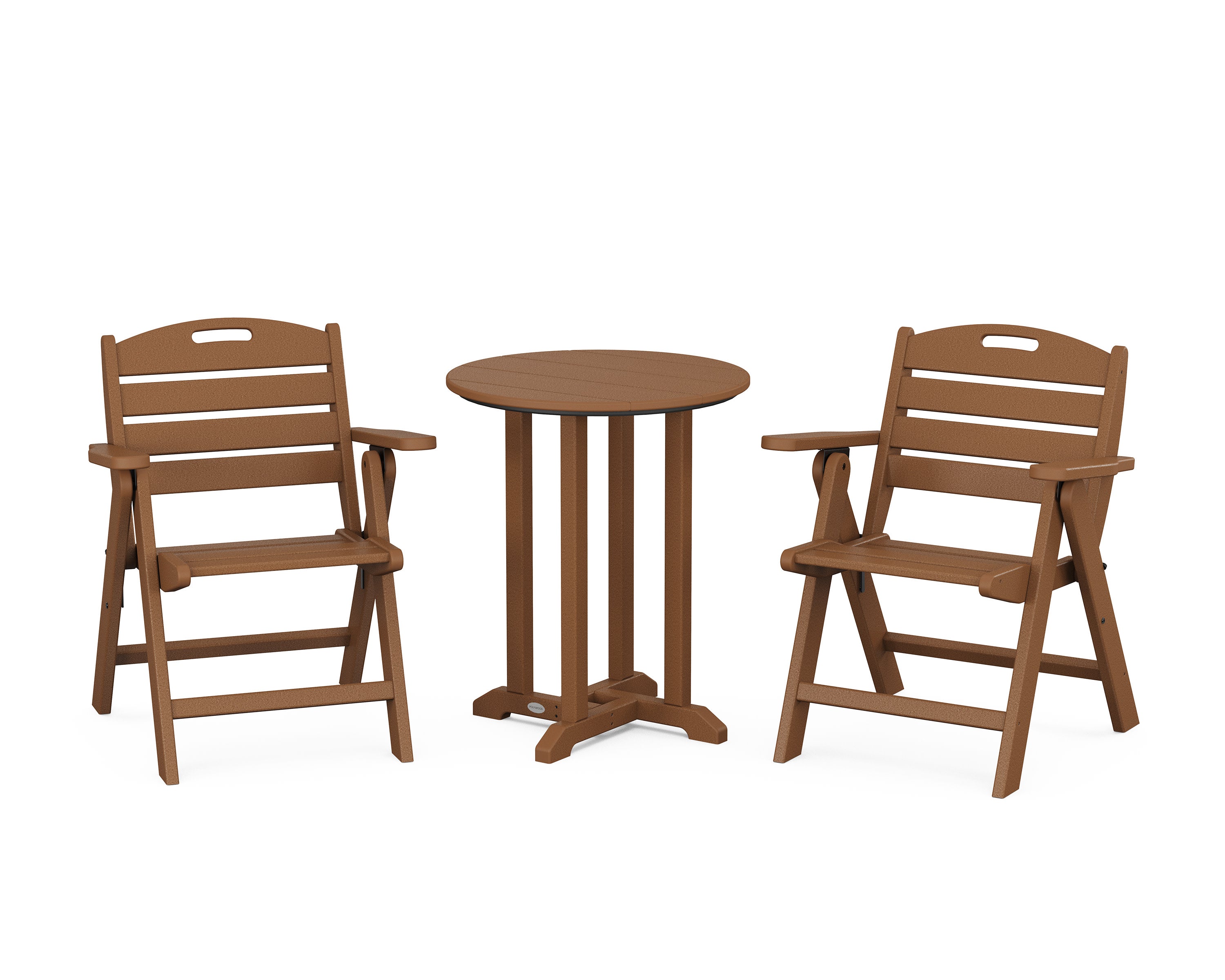 Nautical Folding Lowback Chair 3-Piece Round Bistro Dining Set in Teak