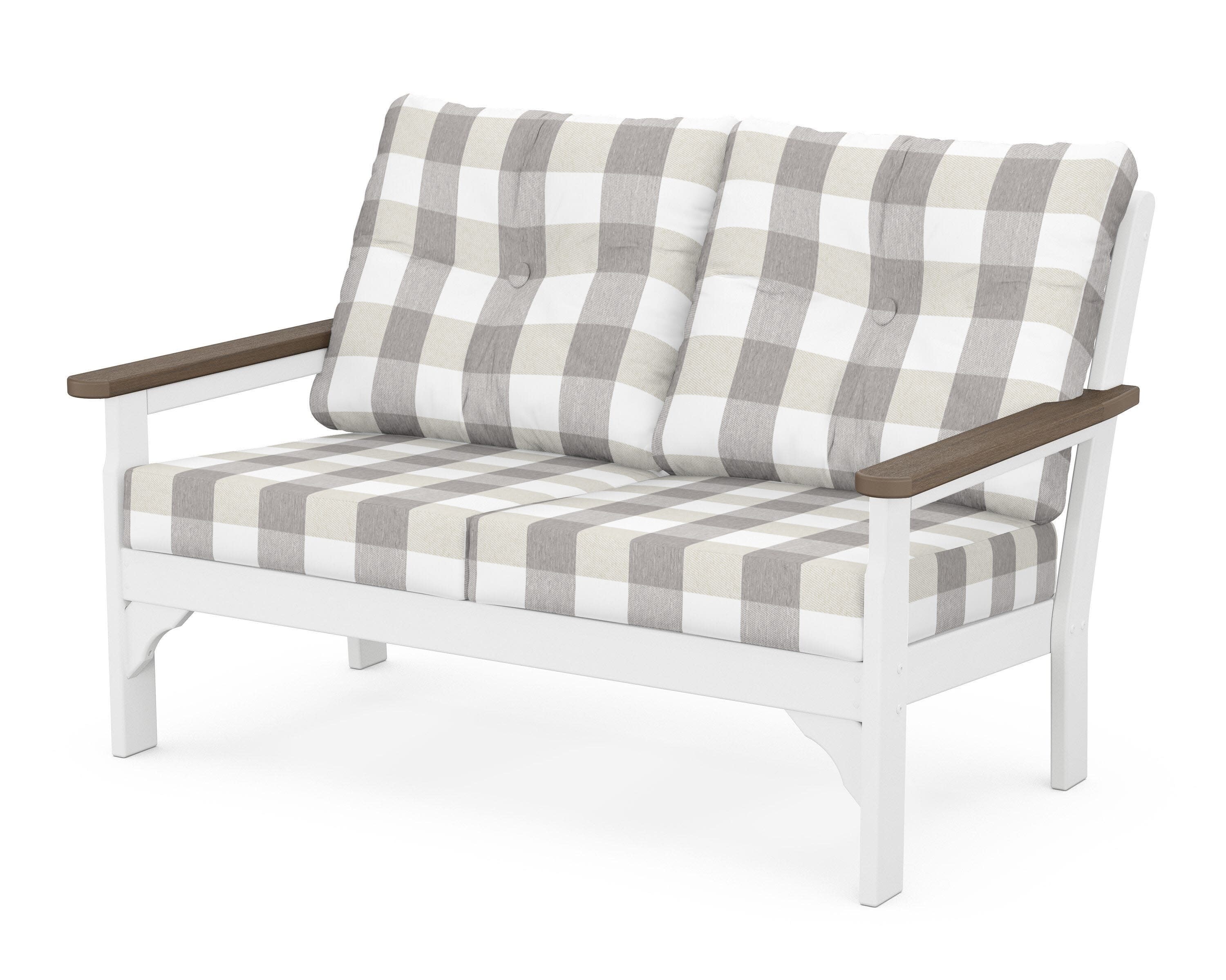 Vineyard Deep Seating Loveseat in White / Kona / Buffalo Plaid Grey Mist