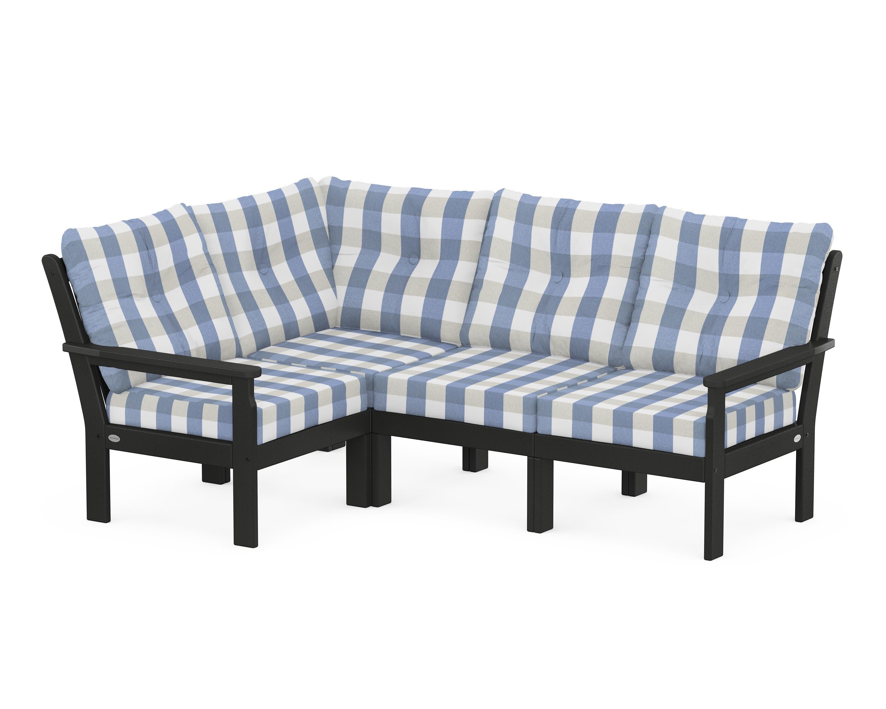 Vineyard 4-Piece Sectional in Black / Buffalo Plaid Sky Blue