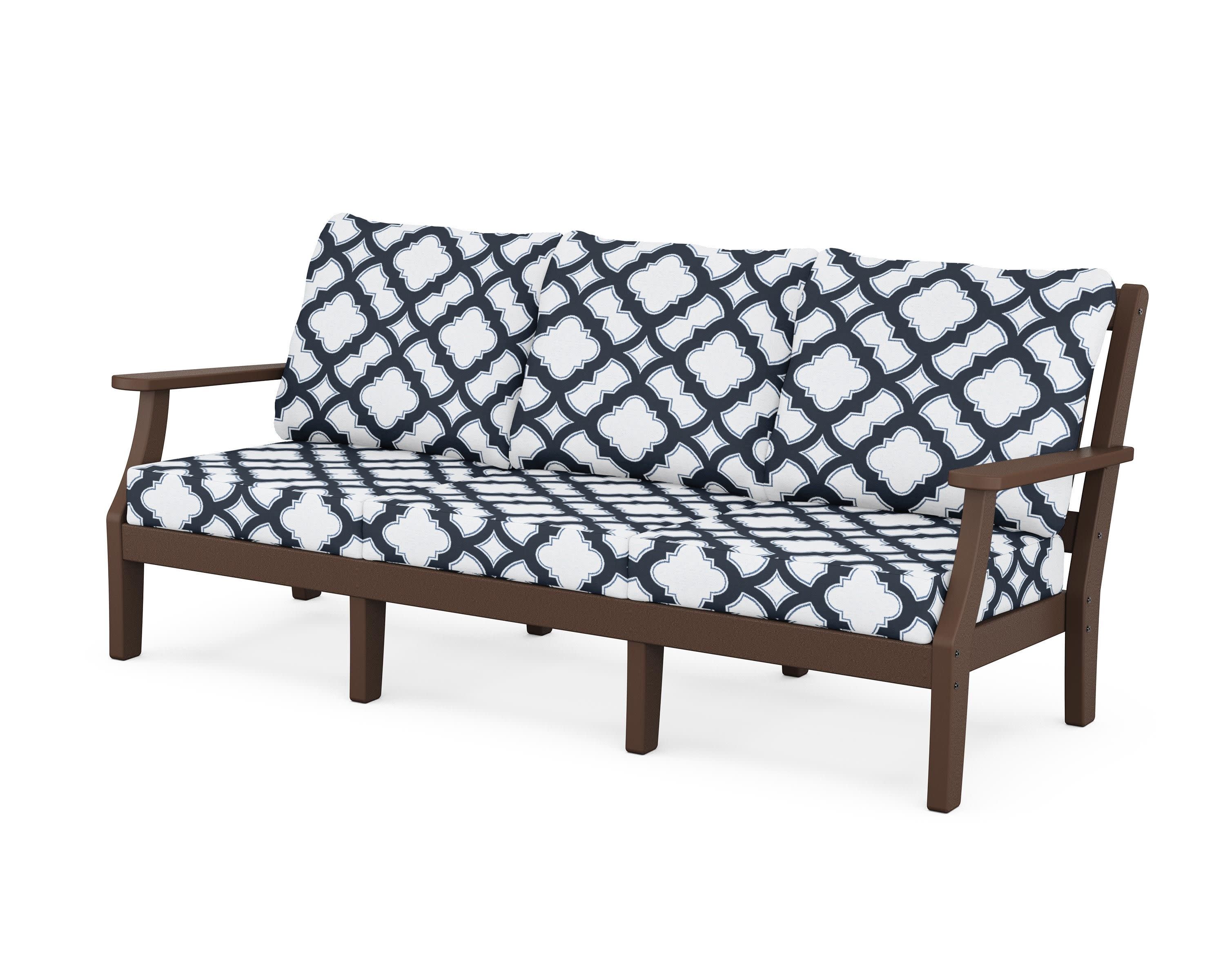 Chinoiserie Deep Seating Sofa in Mahogany / Trellis Marine Indigo